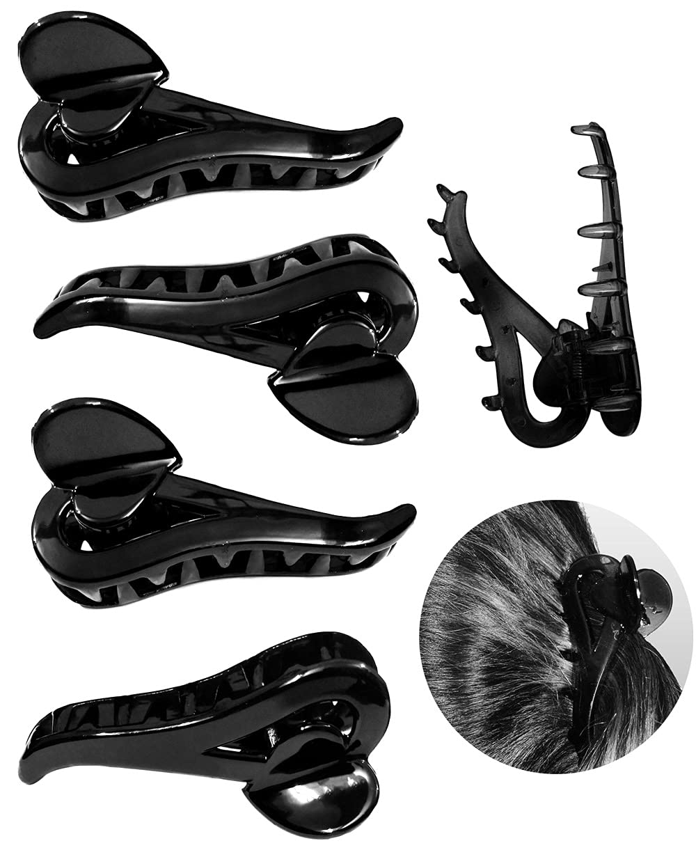 Stylish Large Hair Claw Clips for Women - 6 Pack Black - Perfect for Ponytails & Updos