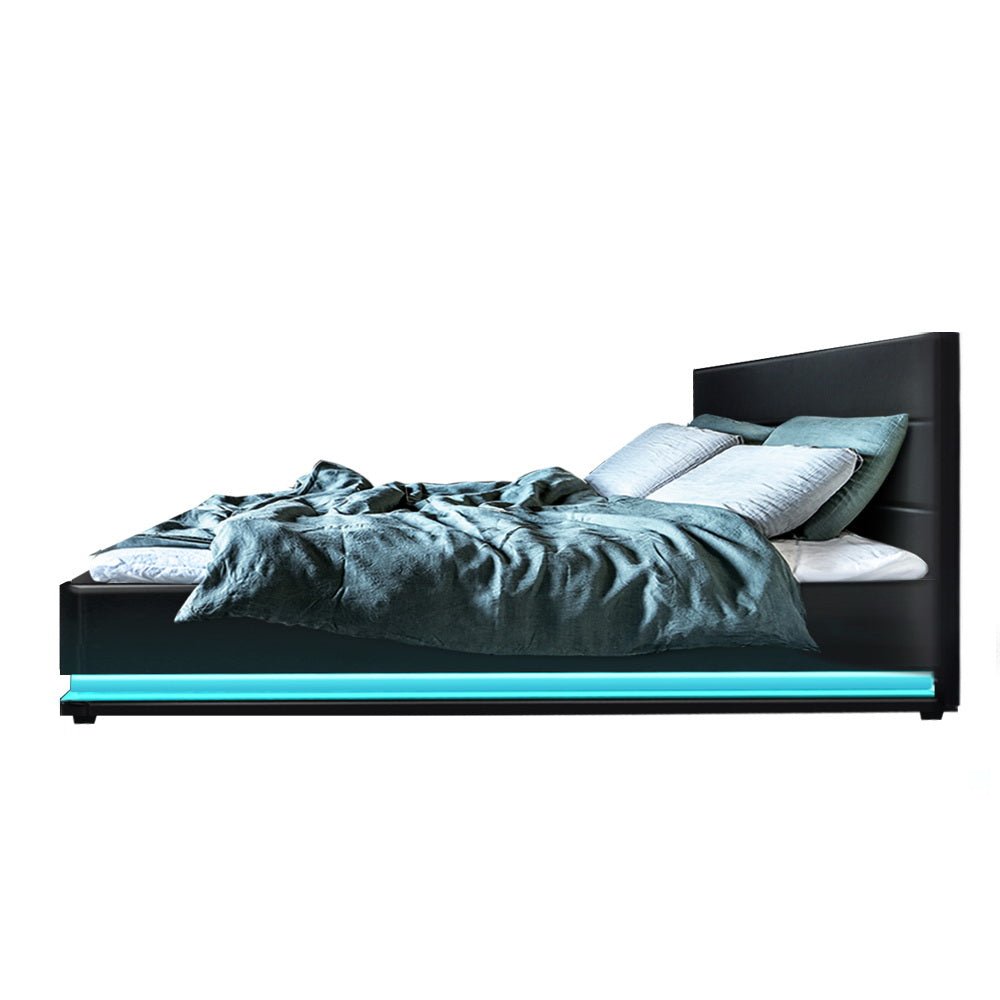 Henley King Single Gas Lift Storage Bed Frame with LED Lights - Black | Modern Space-Saving Bed with Hidden Storage | Perfect for Small Apartments, Dorms & Guest Rooms