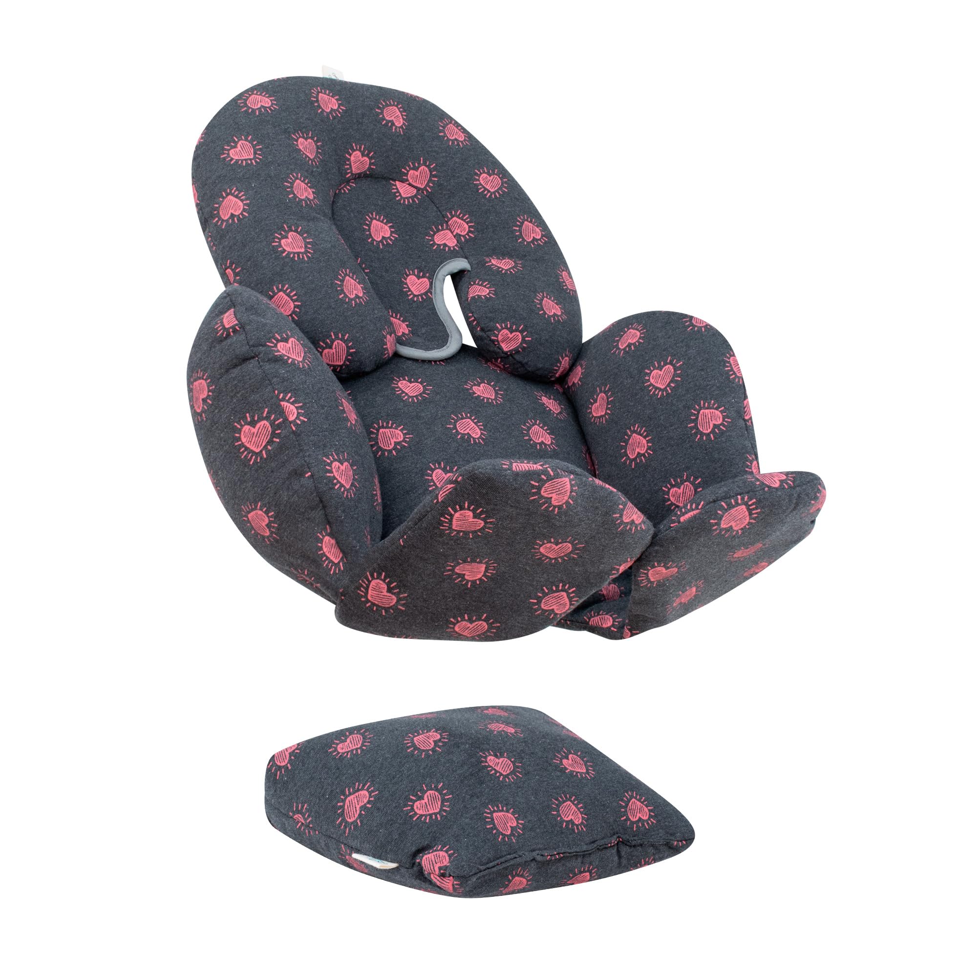 JYOKO Baby Head Support Pillow - 100% Cotton Infant Body & Back Cushion - Hypoallergenic 3-Piece Set (Heart Design) for Newborns & Toddlers - Perfect for Car Seats, Strollers & Nursing