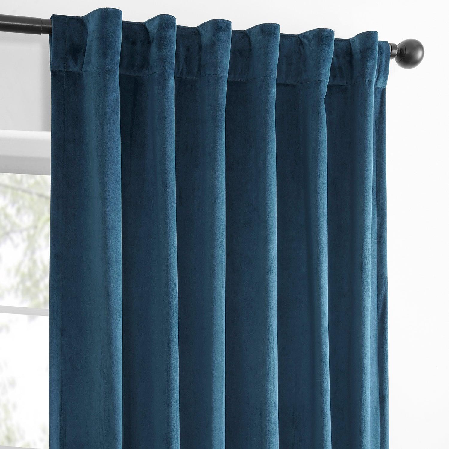 Dark Blue Velvet Blackout Curtains for Bedroom - Thermal Insulated Noise Reducing Drapes (Set of 2 Panels) - Perfect for Home Theater, Nursery & Light Sleepers