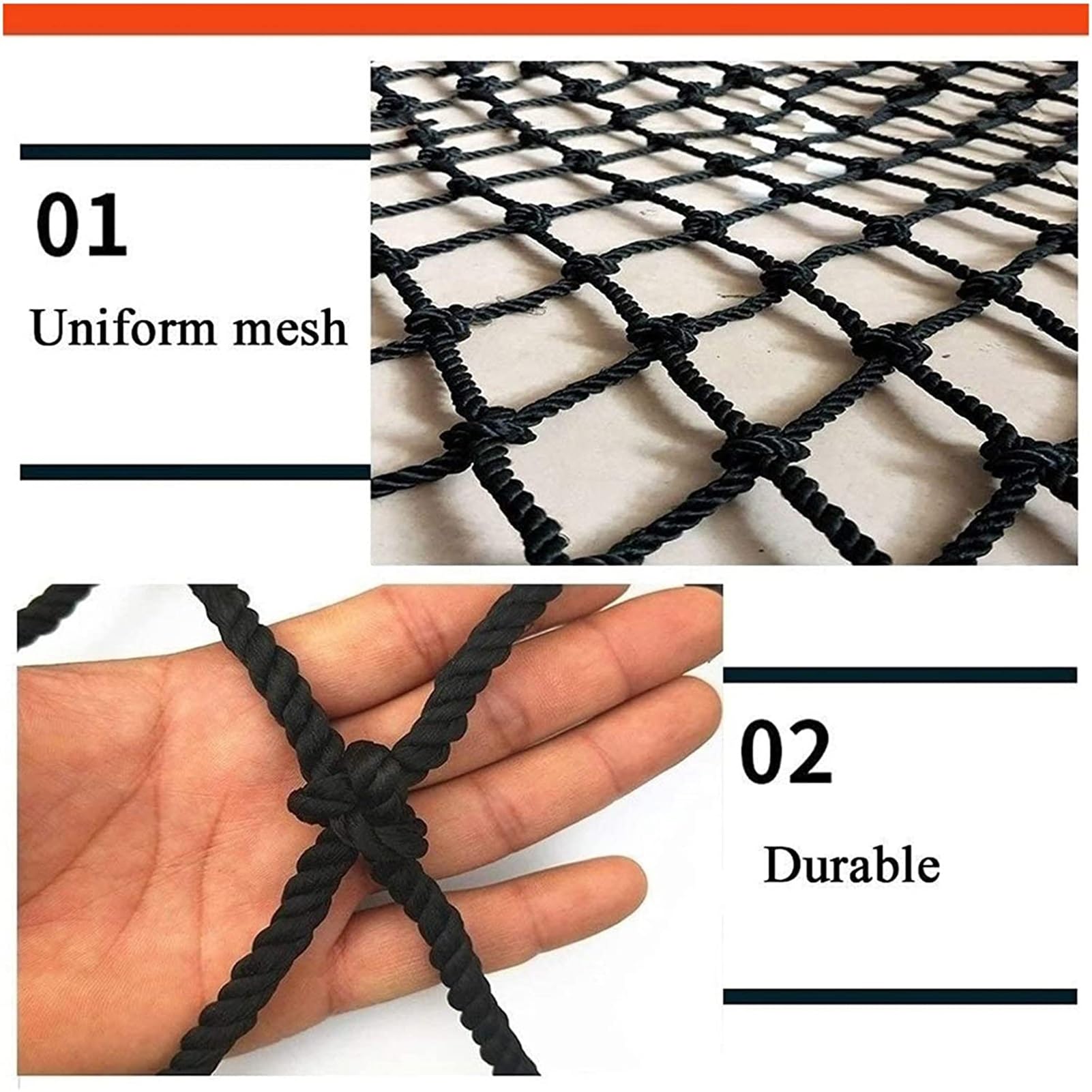 Black Safety Net for Railings - 8cm Mesh, 4x4m - Playground, Patio, Stair & Balcony Barrier Fence - Pet & Child Fall Protection Netting - Perfect for Outdoor Decor & Home Safety