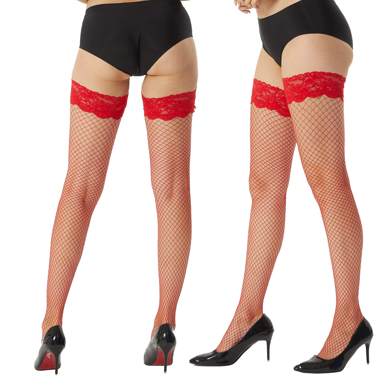 MANZI Fishnet Hold Up Stockings for Women - Sexy Lace Net Stockings & Lingerie for Date Night, Cosplay, and Boudoir Photography
