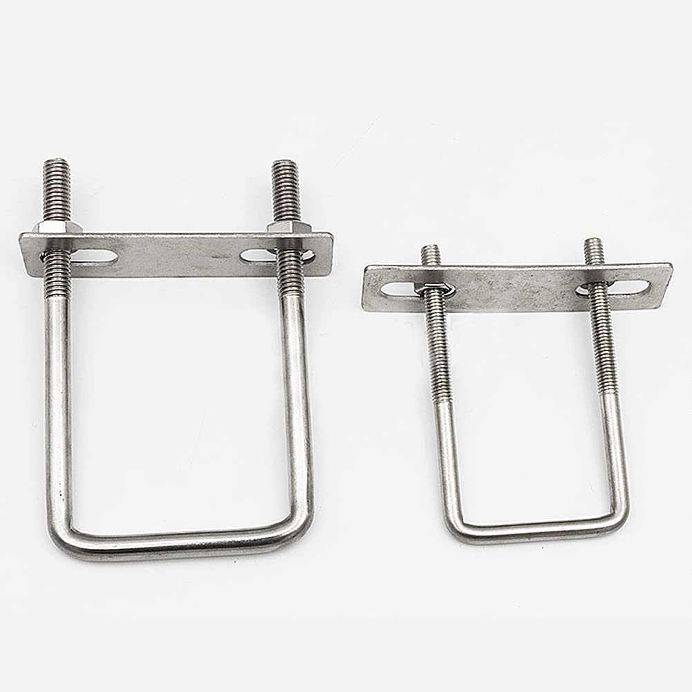 1/2pcs Stainless Steel Right Angle U-Bolt with Square Clamp Screw - Heavy Duty Fastener for Fence, Pipe, and Woodworking Projects