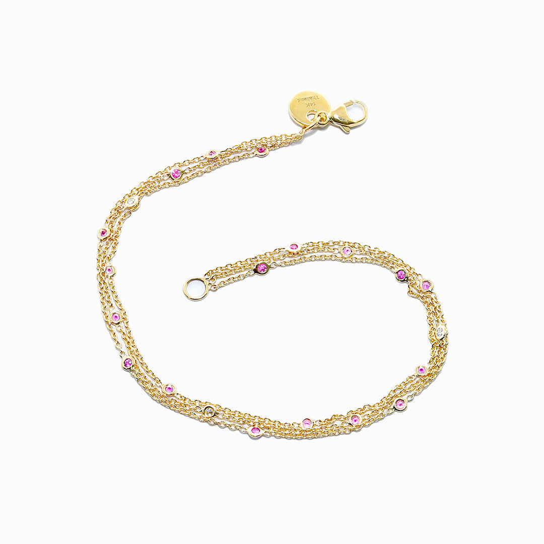Pink Sapphire & Diamond Triple Chain Bracelet for Women – Elegant Jewelry Gift for Birthday, Anniversary & Special Occasions