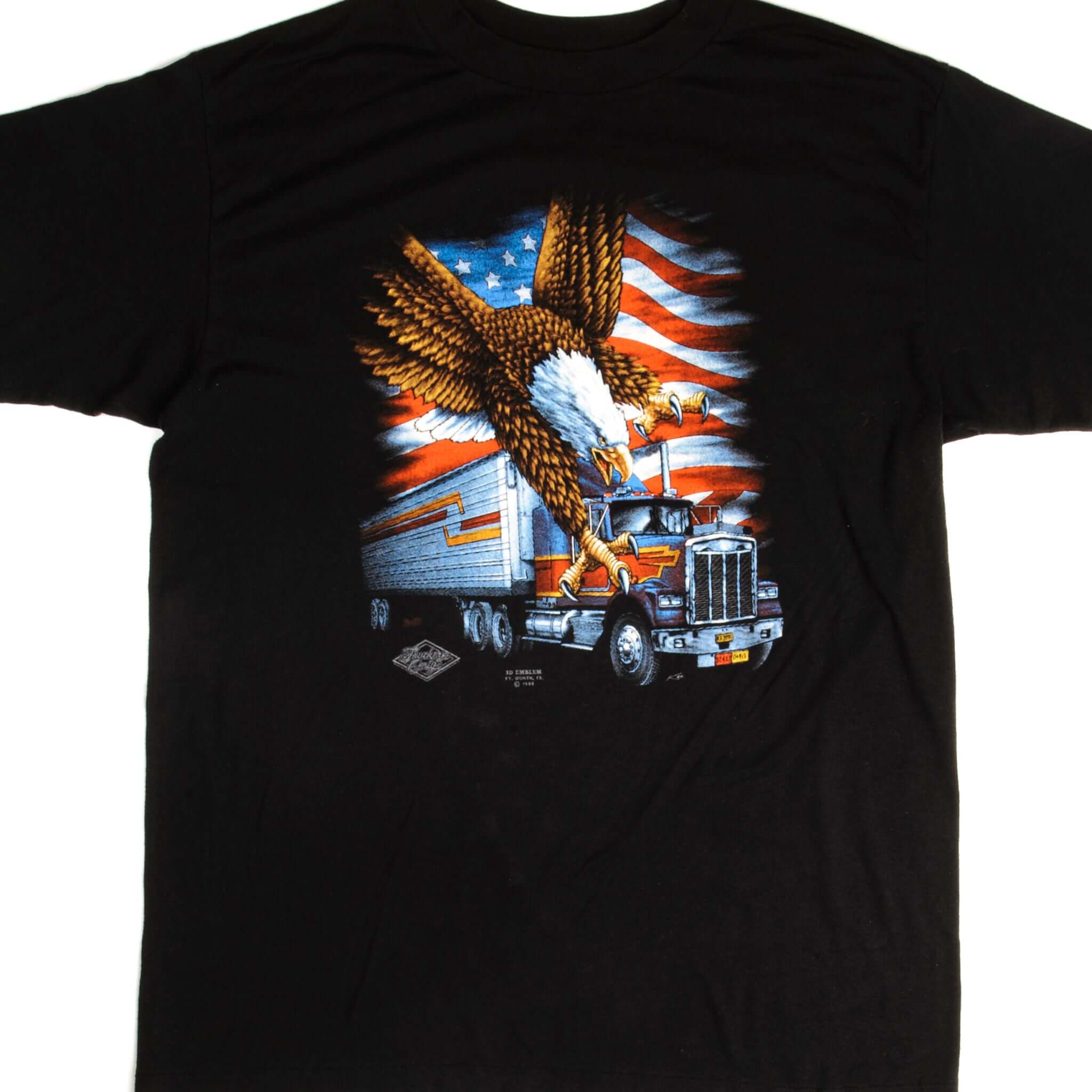 Vintage 3D Emblem Trucker Only T-Shirt 1988 - Large Size, Made in USA - Perfect for Retro Fashion & Classic Car Enthusiasts