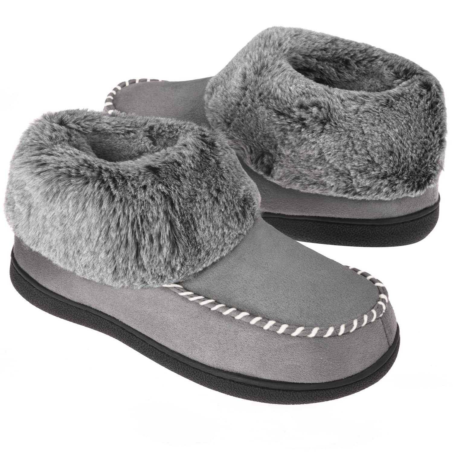VONMAY Women's Fuzzy Plush Bootie Slippers - Suede Moccasin House Shoes with Memory Foam for Winter Warmth | Non-Slip Indoor/Outdoor Wear for Home, Office & Travel