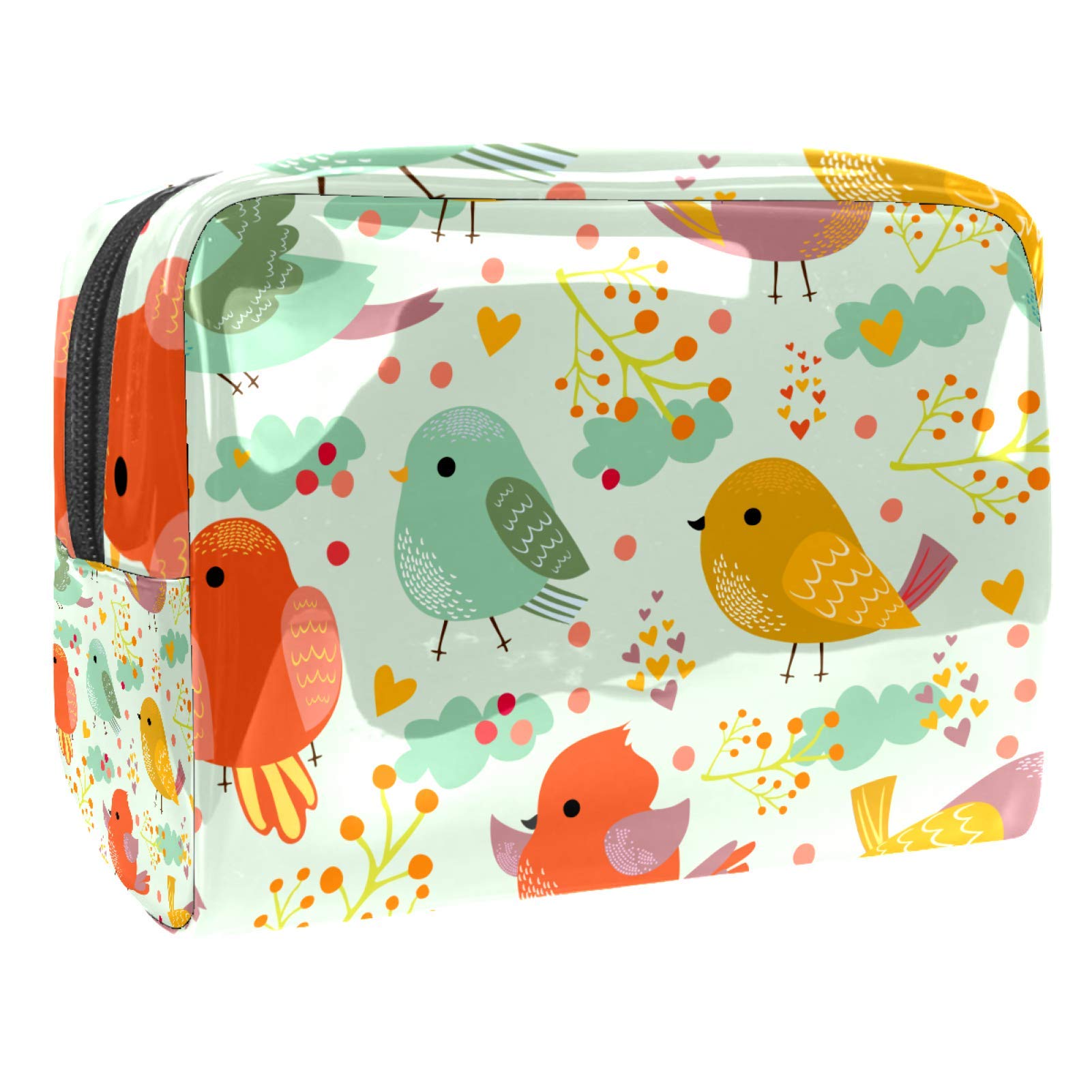 Waterproof Cosmetic Bag for Women - Large Capacity Travel Toiletry Organizer with Cute Colorful Birds Design (Yellow/Orange) - Perfect for Makeup Storage, Travel Essentials & Daily Use