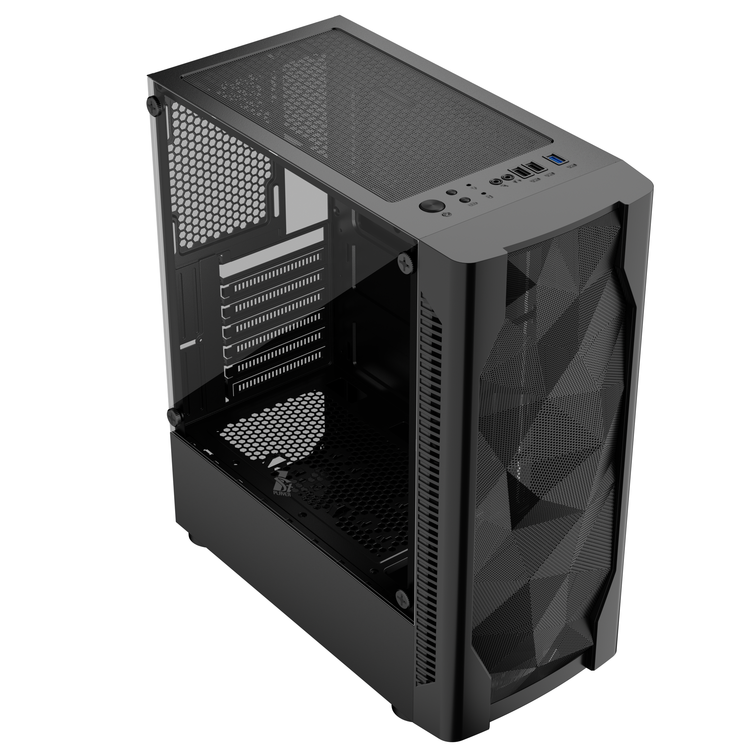1st Player DK Series D4 ATX Mid Tower Gaming PC Case - Metal Mesh Front Panel, High Airflow Design, Tempered Glass Side Panel (Black) - Perfect for Gaming Rigs, Workstations & Custom PC Builds