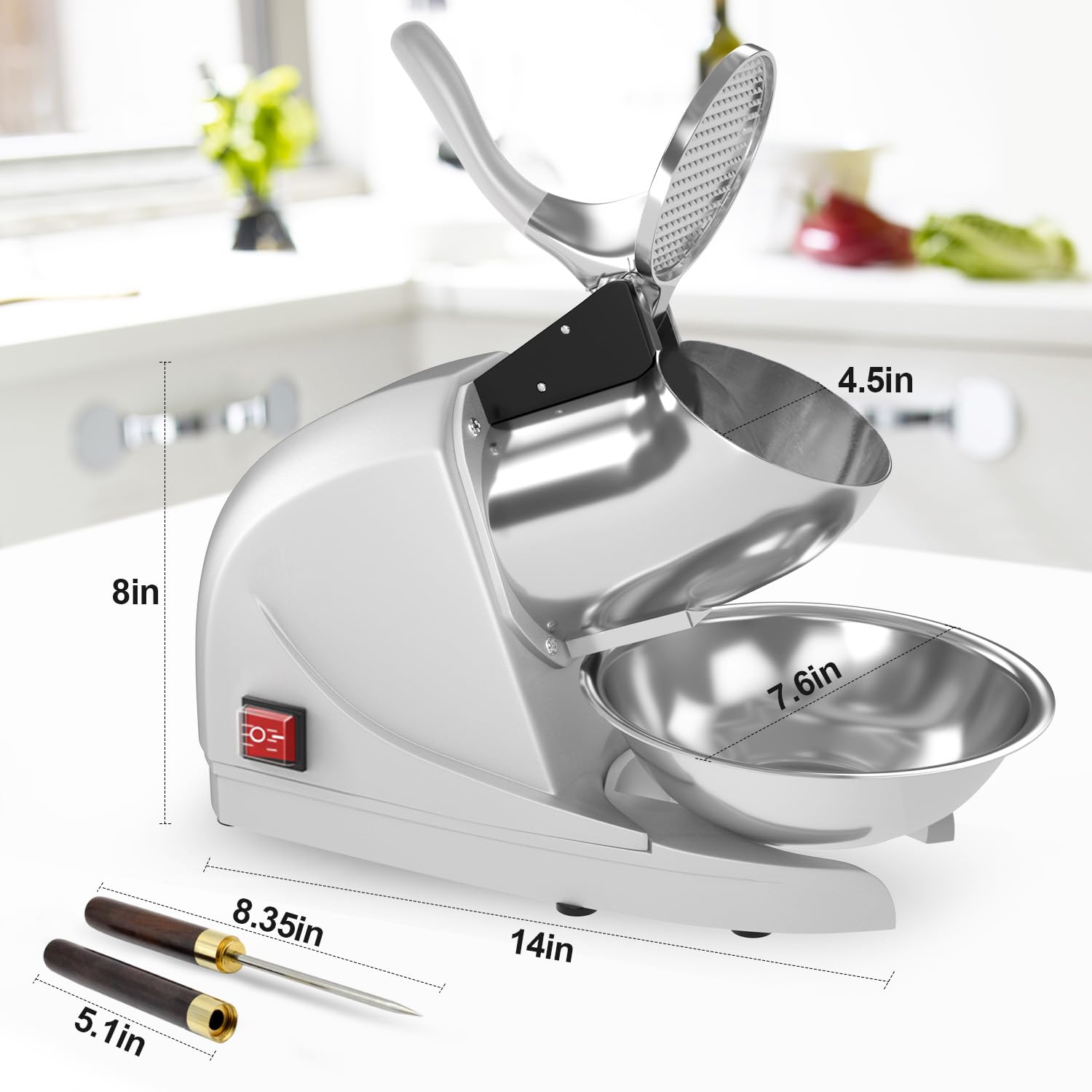 **380W Electric Ice Shaver Machine - Stainless Steel Snow Cone Maker with 3 Blades, 280lbs/hr High Capacity for Home & Commercial Use (Silver) - Perfect for Parties, Events, and Frozen Treat Shops**