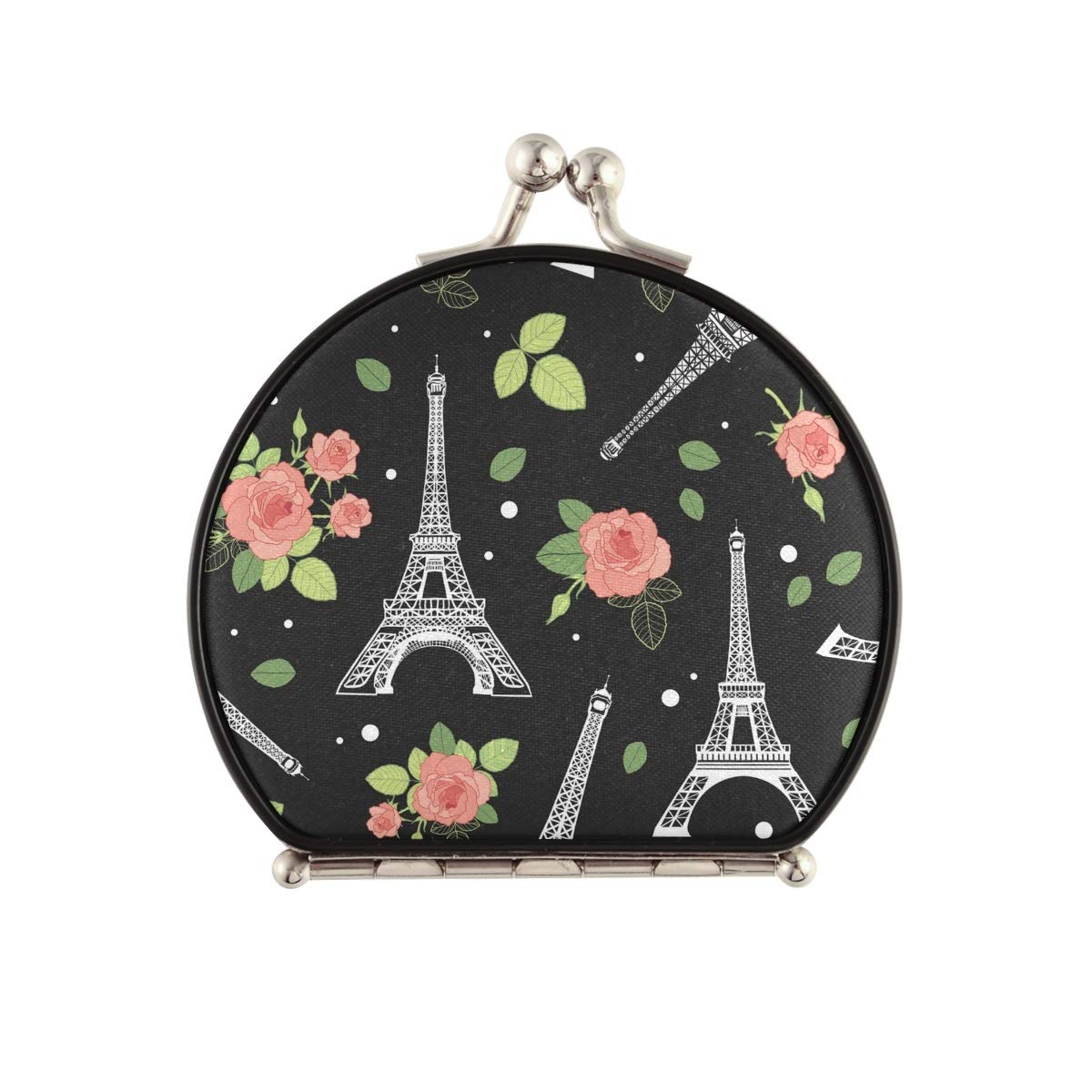Portable Travel Makeup Mirror with 2x & 1x Magnification - Compact Double-Sided Handheld Mirror for Women, Perfect for Purse, Pocket & On-the-Go Touch Ups (Eiffel Tower Paris & Roses Design) - Ideal for Travel, Home, Office & Gift Giving