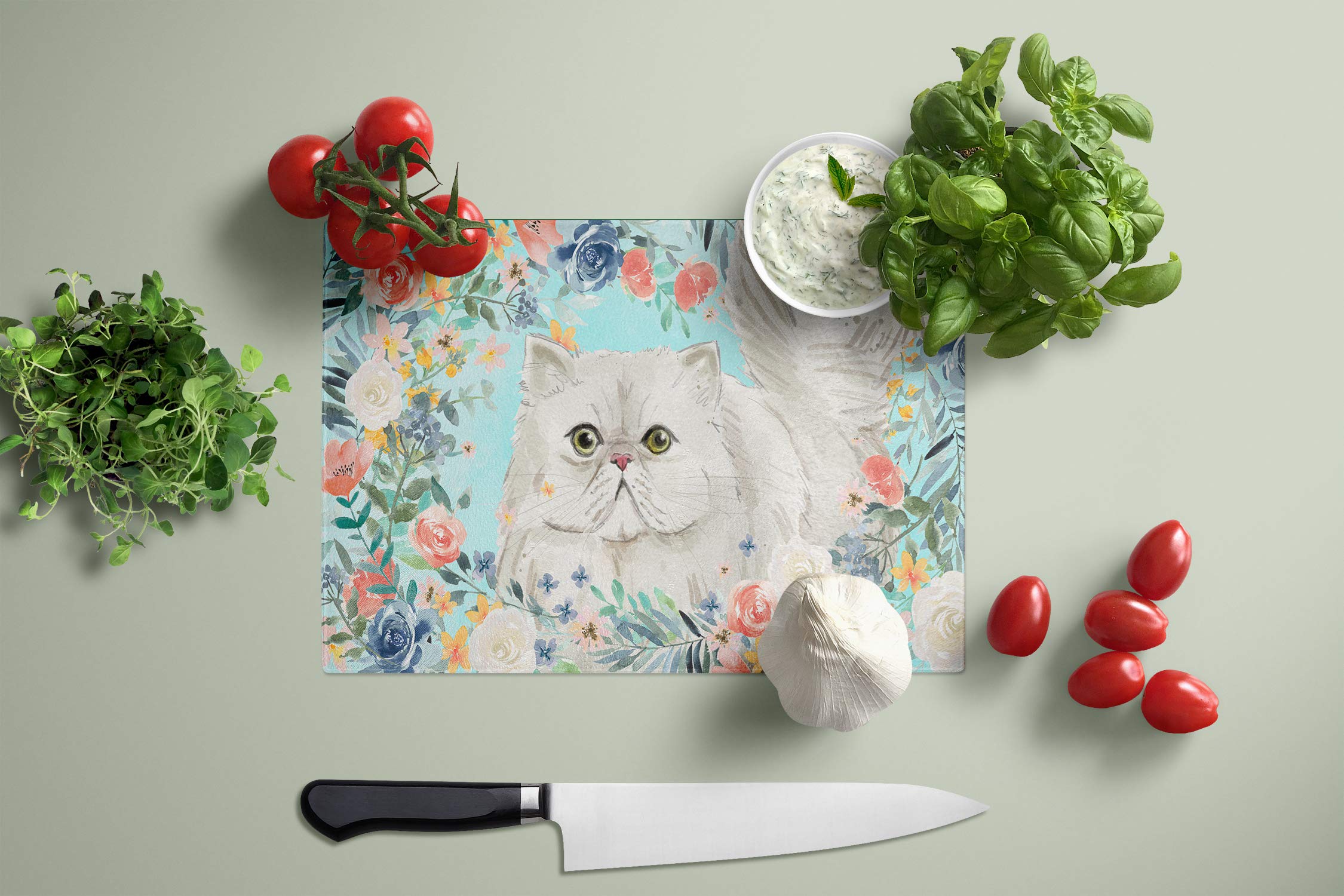 Persian Spring Flowers Tempered Glass Cutting Board - Large Decorative Kitchen Chopping & Serving Board | Perfect for Entertaining, Food Prep & Home Decor | Caroline's Treasures CK3394LCB