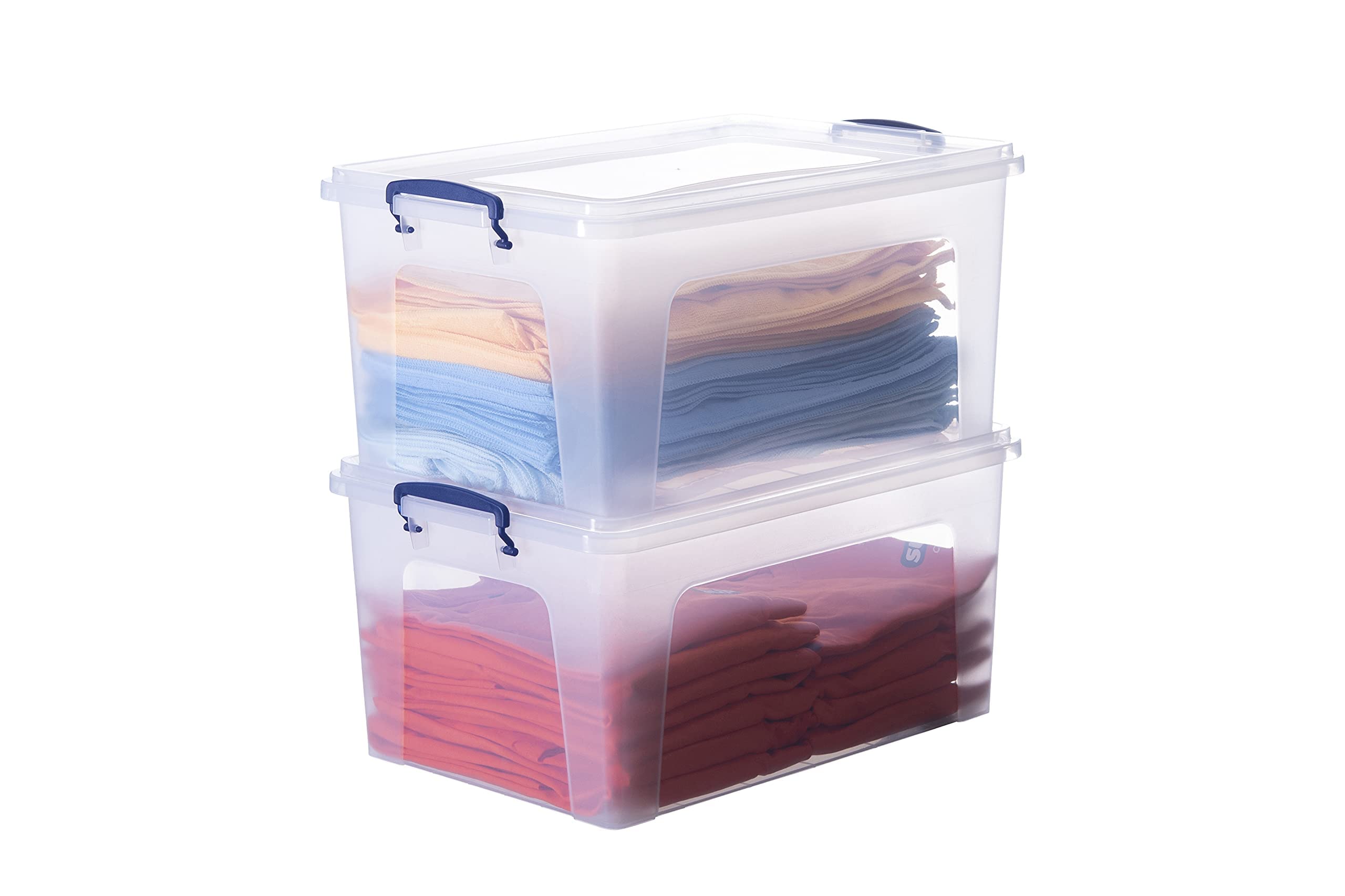 Superior Clear Plastic Storage Boxes with Lids - 12 Pack 28.5 Quart BPA Free Stackable Organizing Bins for Home, Office, School & Dorm - Perfect for Closet Organization, Toy Storage & Pantry Containers