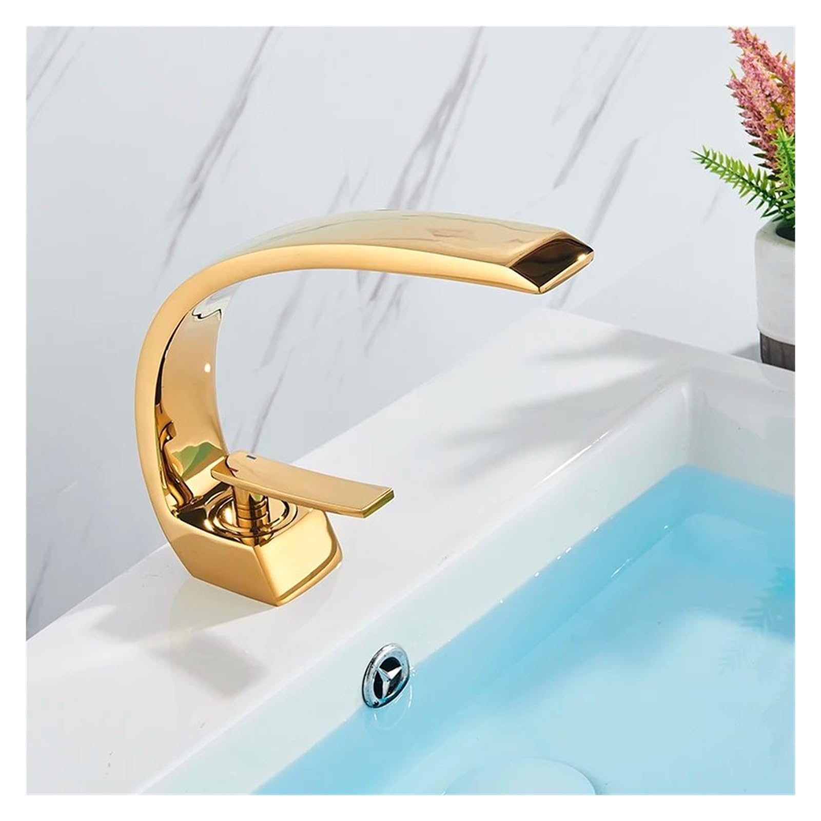 GAIWUSI Single Handle Deck Mount Bathroom Faucet - Polished Gold Finish, Hot and Cold Water Mixer Tap for Vanity Sink - Chrome Plated, Durable & Stylish - Perfect for Modern Bathrooms and Powder Rooms