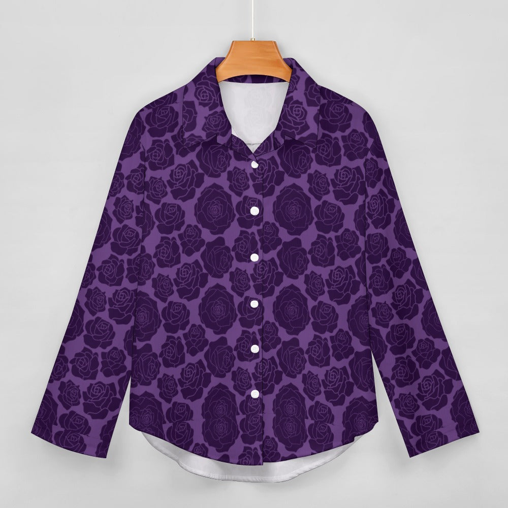 Stylish Purple Flowers Cropped Hem Shirt for Women | Trendy Floral Print Casual Top | Perfect for Summer Outfits, Beach Vacations & Date Nights