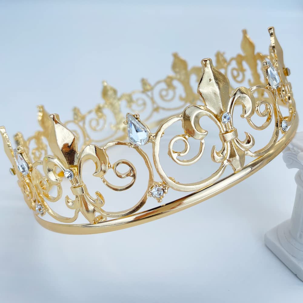Royal Full King Crown & Tiaras Set - Gold Metal Cosplay Costume Accessories for Homecoming, Prom, Weddings & Birthday Parties - Perfect for Medieval Theme Events, Renaissance Fairs & Royalty-Themed Decorations