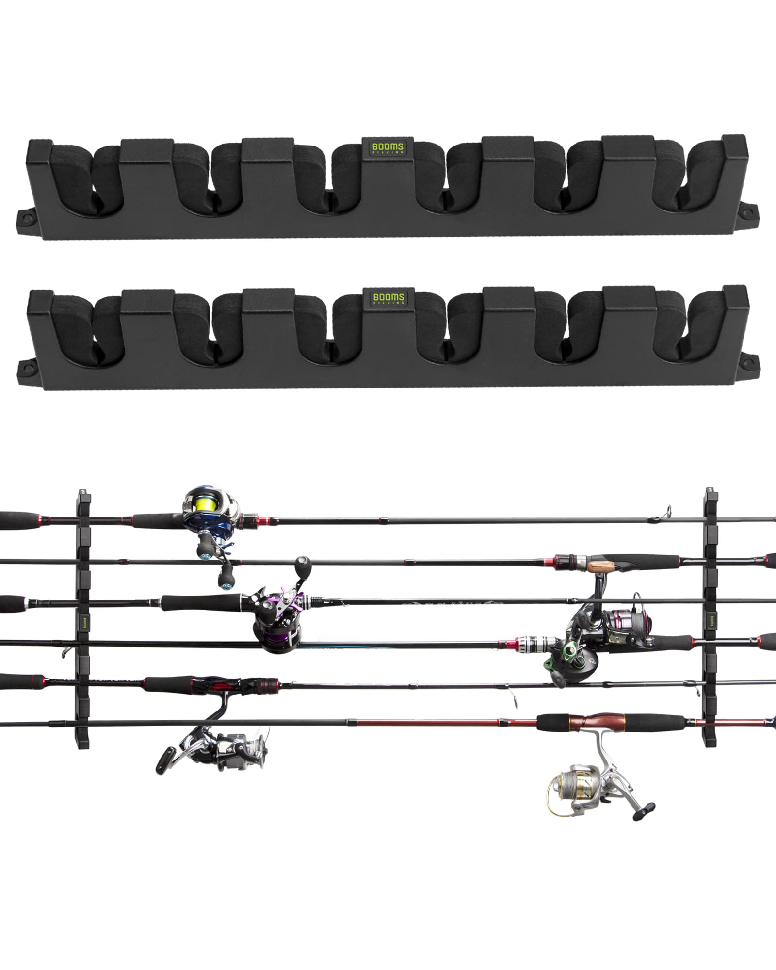Booms Fishing WV5 Horizontal Fishing Rod Holder - Wall Mounted Garage & Kayak Storage Rack for 6 Rod and Reel Combos (14.6