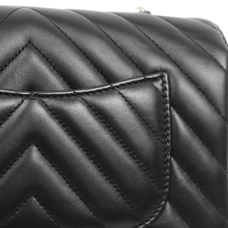 Chanel Chevron Mini Rectangular Flap Bag in Black Lambskin Leather with Silver Hardware - Perfect for Evening Events & Luxury Fashion Accessories