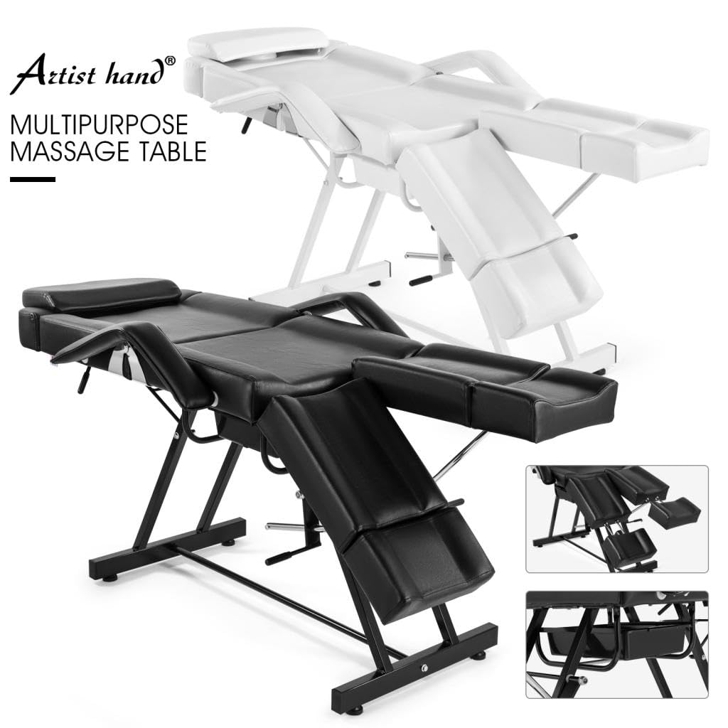 Professional Portable Massage Table - Adjustable Facial Bed & Lash Extension Bed with Tray & Split Footrests | Perfect for Salon, Spa, Home Use (White)