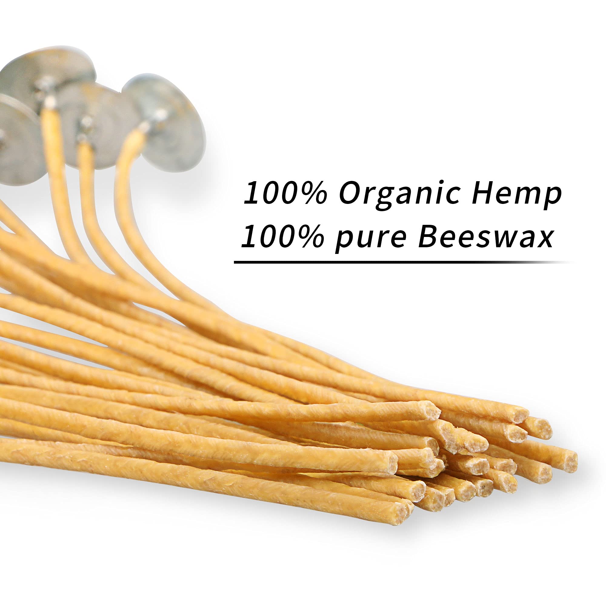 100 PCS 3.5 Inch Natural Beeswax Coated Hemp Wicks for Candle Making - 3mm Diameter Pre-Waxed Cotton Candle Wicks with Tabs - Perfect for DIY Candles, Aromatherapy & Home Decor