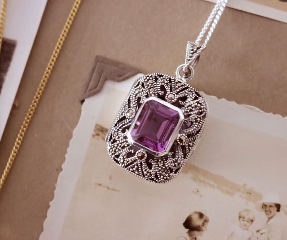 925 Sterling Silver Amethyst Locket Necklace with Photo Insert - Elegant Jewelry Gift for Women, Perfect for Valentine's Day, Anniversary & Special Occasions