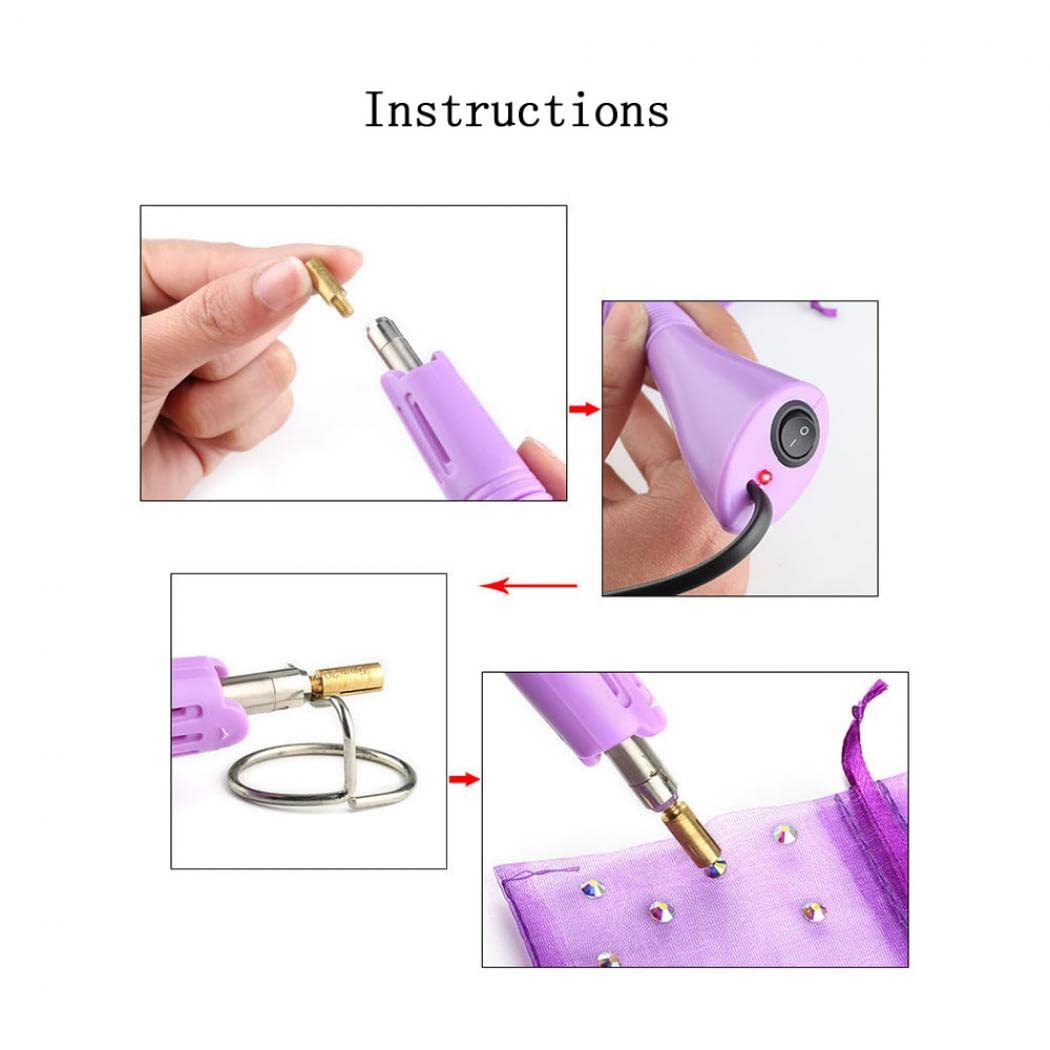 Professional 7-in-1 Hotfix Rhinestone Applicator Kit with 7 Size Tips & Stand - DIY Iron-on Crystal Gem Tool for Clothing, Shoes, Bags & Crafts (Purple)