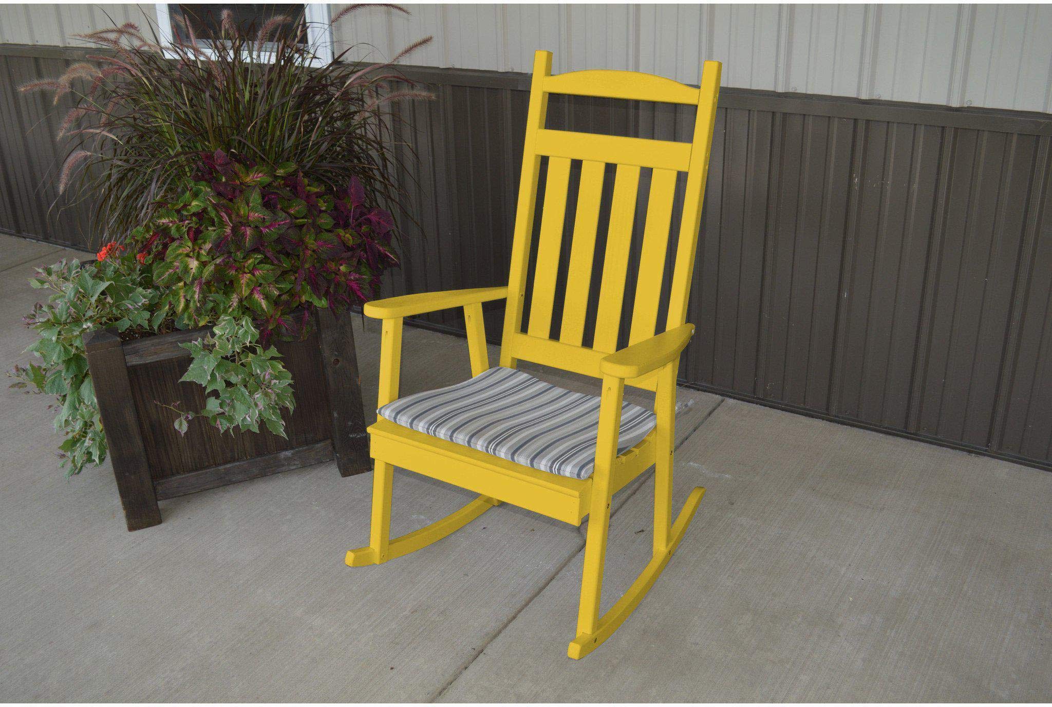 A & L Furniture Yellow Pine Classic Porch Rocking Chair - Handcrafted Wooden Rocker with Comfortable Cushion - Perfect for Porch, Patio, Garden & Outdoor Relaxation