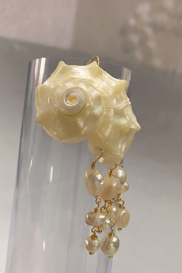 Baroque Pearl Conch Shell Earrings for Women - Elegant Summer Vacation Jewelry Gift for Beach Wedding, Party & Boho Fashion