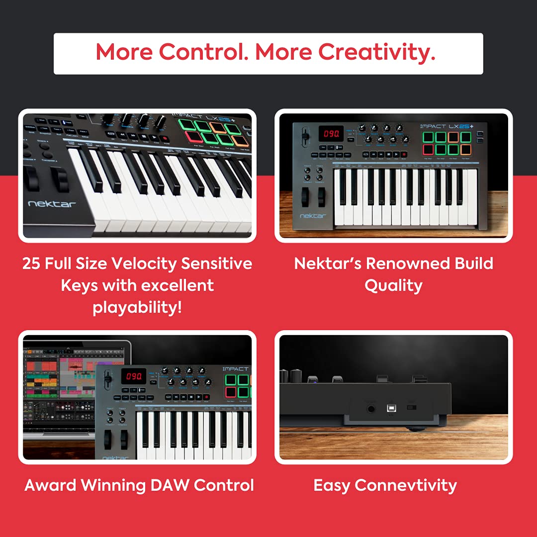 Nektar Impact LX25 Plus 25-Key USB MIDI Keyboard Controller - Compact Music Production Controller for Home Studio, Recording & Live Performance