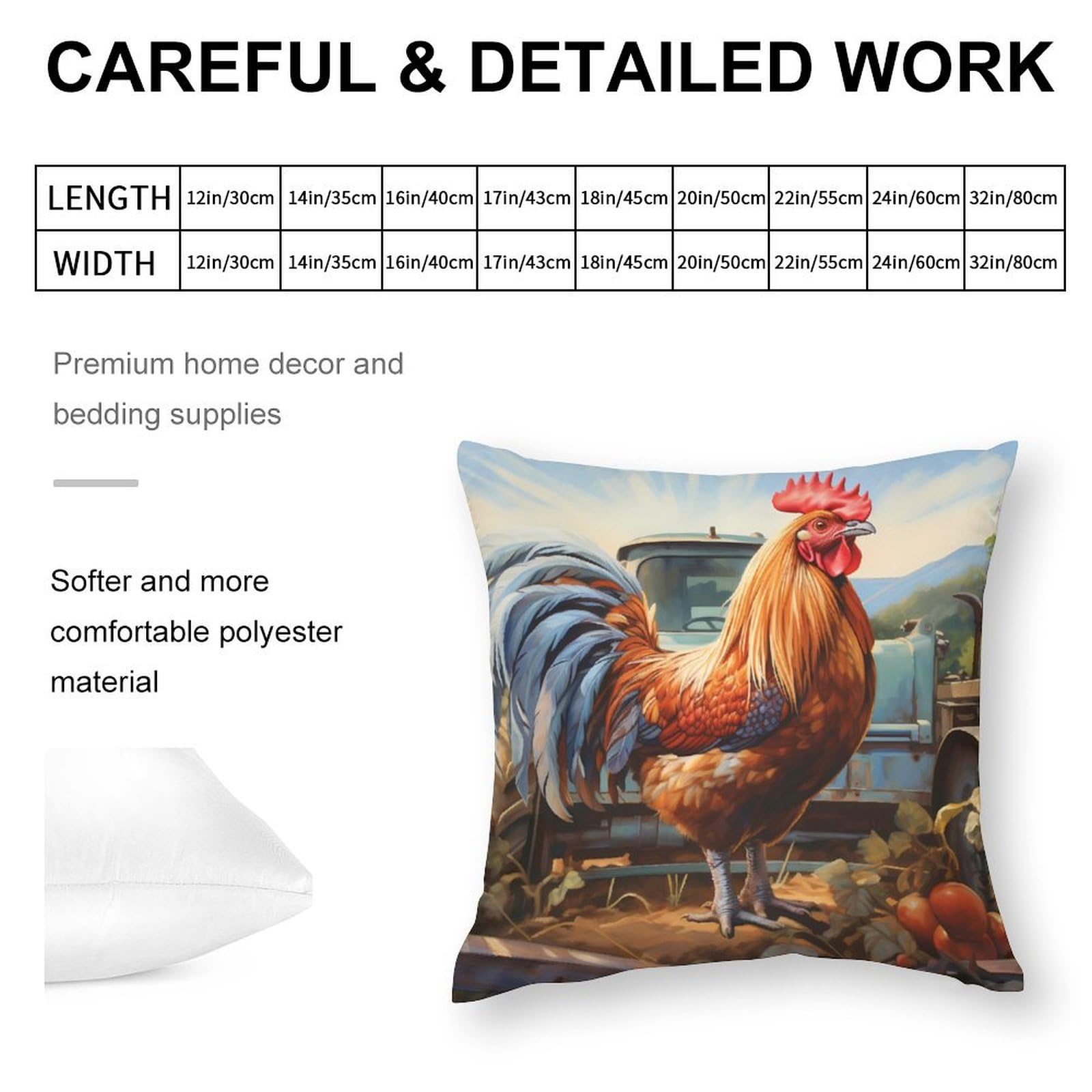 Funny Rooster Throw Pillow Covers - 18x18 Inch Square Decorative Cushion Cases for Sofa, Couch, Living Room & Car - Farmhouse Home Decor & Funny Gift Idea