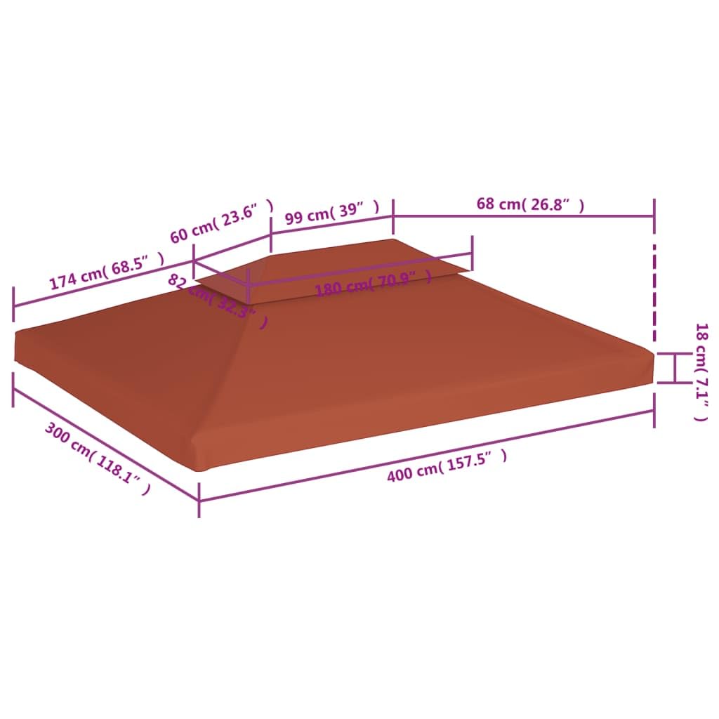vidaXL 2-Tier Gazebo Canopy Replacement Cover - 13.1 x 9.8 ft Waterproof Polyester Sunshade in Terracotta | Outdoor Patio Protection with Hook & Loop Fasteners | Perfect for Backyard, Garden, and Poolside Shade
