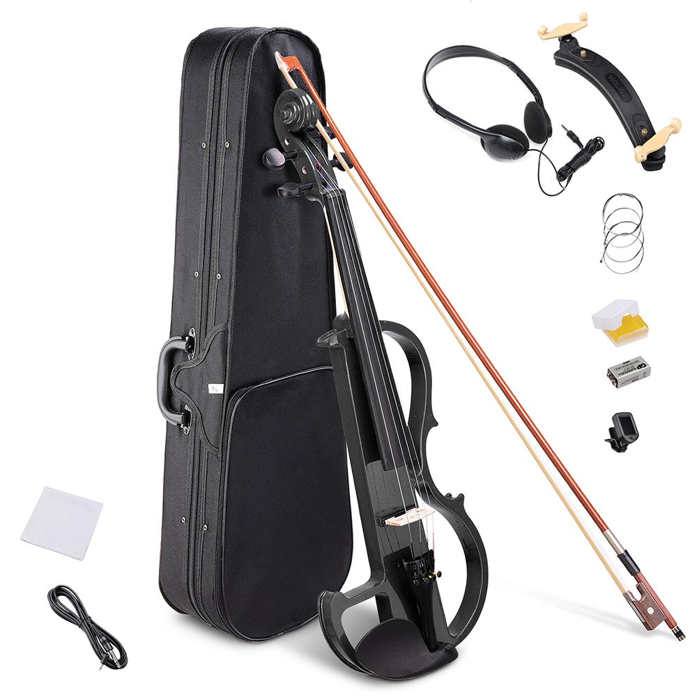Professional Full Size Electric Violin Kit with Bow, Headphones, Case & Rosin - Perfect for Beginners, Practice, Performances & Silent Playing at Home