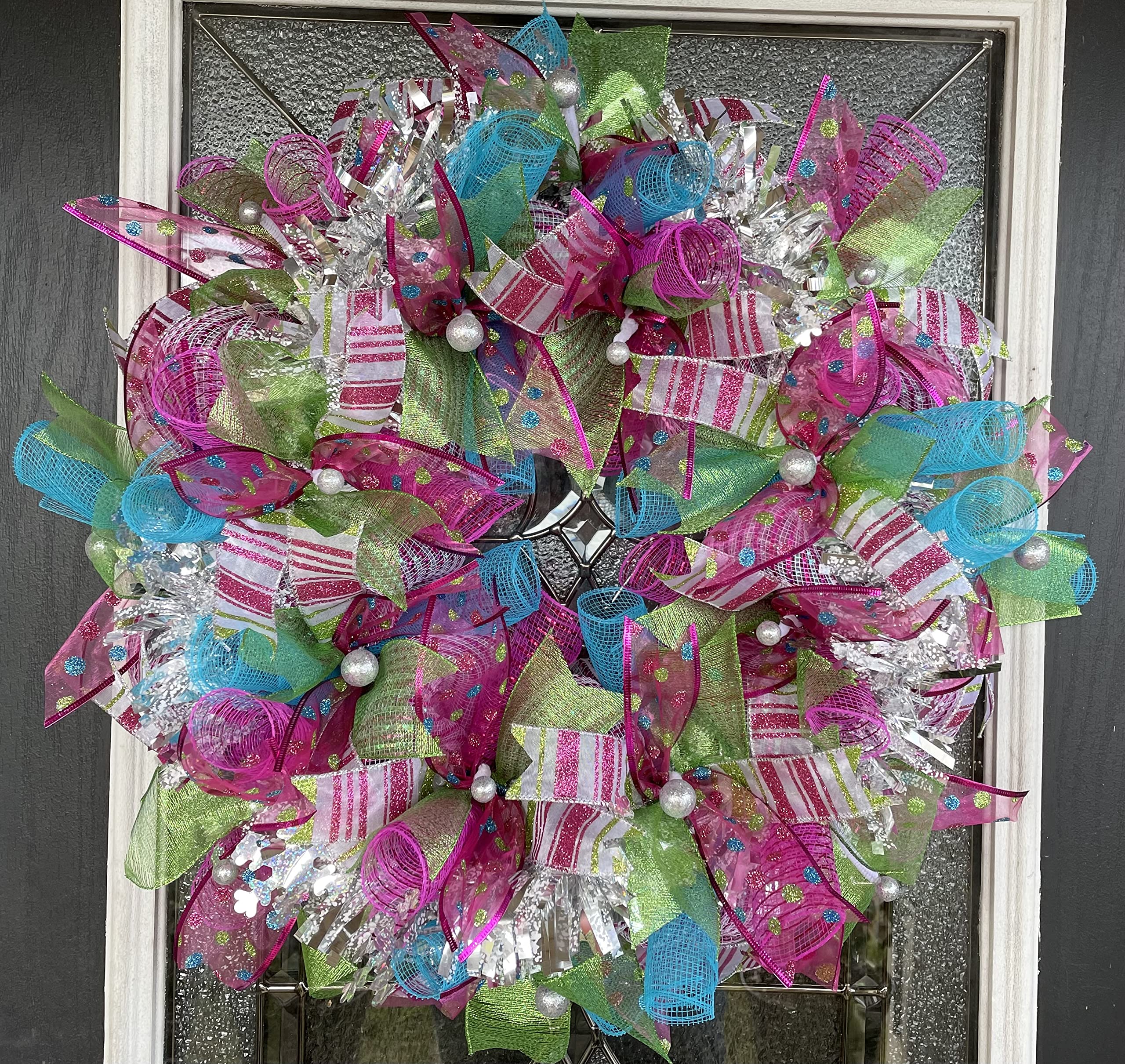 Festive Christmas Deco Mesh Wreath for Front Door - Holiday Porch & Patio Decor, Winter Party Entryway Decoration - Perfect for Family Gatherings & Seasonal Celebrations
