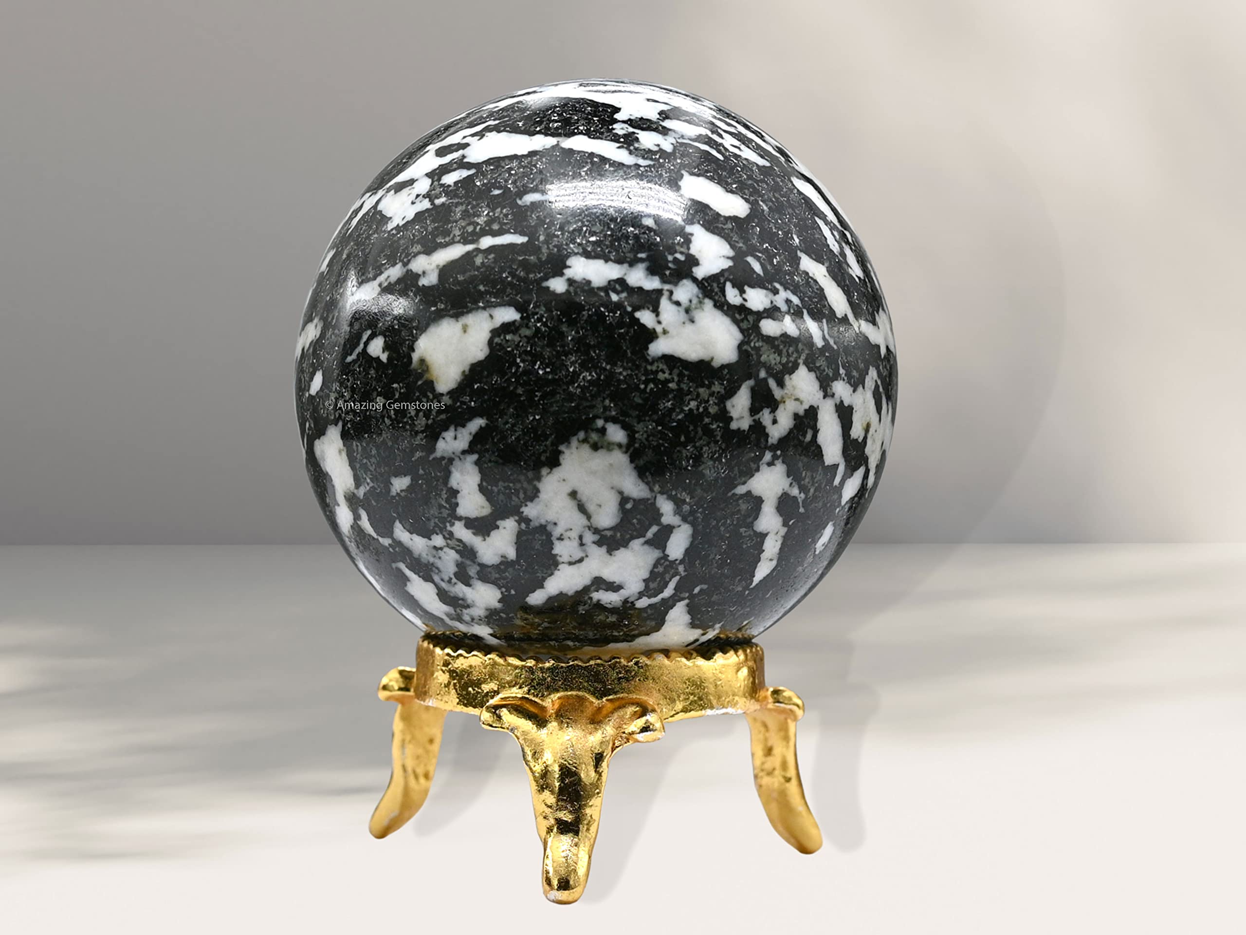 2 Inch Black and White Tourmaline Crystal Ball with Stand - Healing Meditation Sphere for Witchcraft, Feng Shui, Home Decor & Spiritual Energy Work