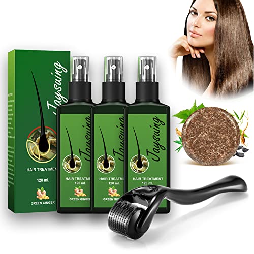 Growth Plus Nourishing Ginger Hair Growth Spray & Serum for Men & Women - Beard & Scalp Treatment with Free Soap Bar for Gray Hair (3+2PCS) - Promotes Thicker Hair & Healthy Follicles for Daily Hair Care Routine