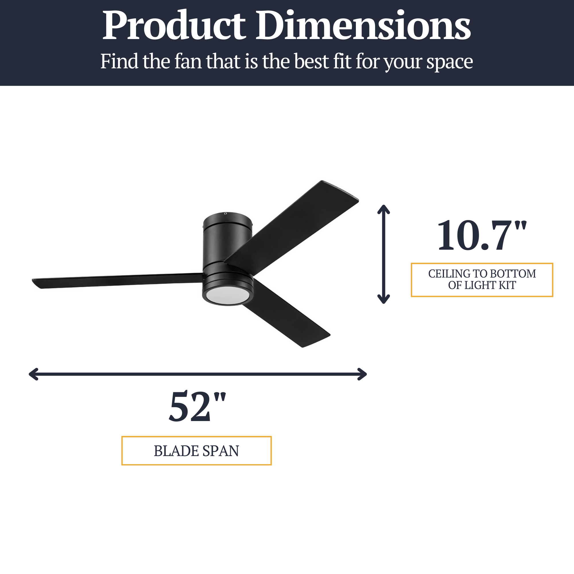 52 Inch Matte Black Ceiling Fan with Remote Control - Energy Efficient, Quiet Operation for Living Room, Bedroom, or Office