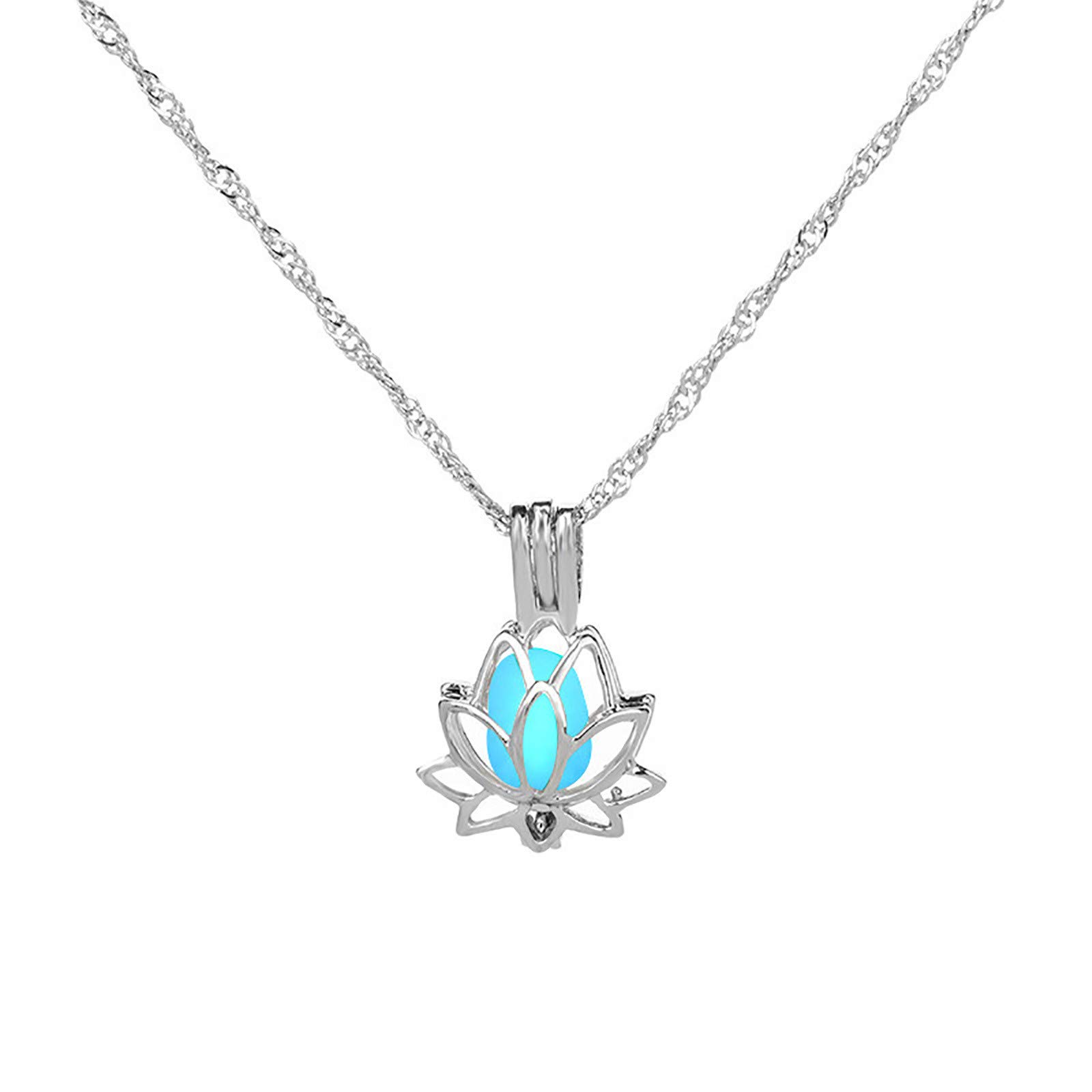 Elegant Luminous Flower Pendant Necklace for Women - Hollow Crystal Design in Gold Tone (Blue, One Size) | Perfect for Evening Parties, Weddings & Special Occasions