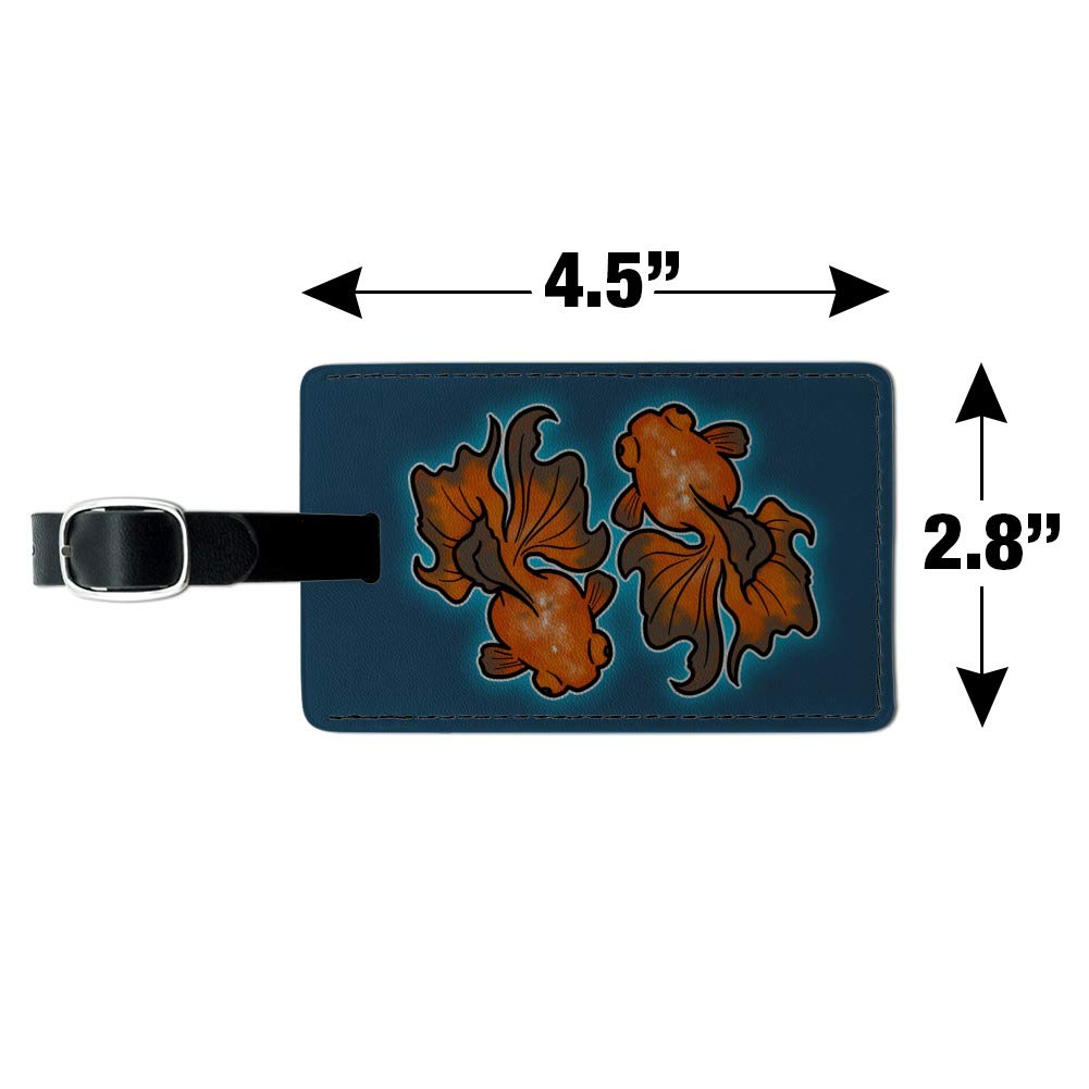 Japanese Goldfish Rectangle Leather Luggage Tag - Durable Suitcase ID Card Holder for Travel Bags - Perfect for Carry-Ons, Checked Luggage & Backpack Identification