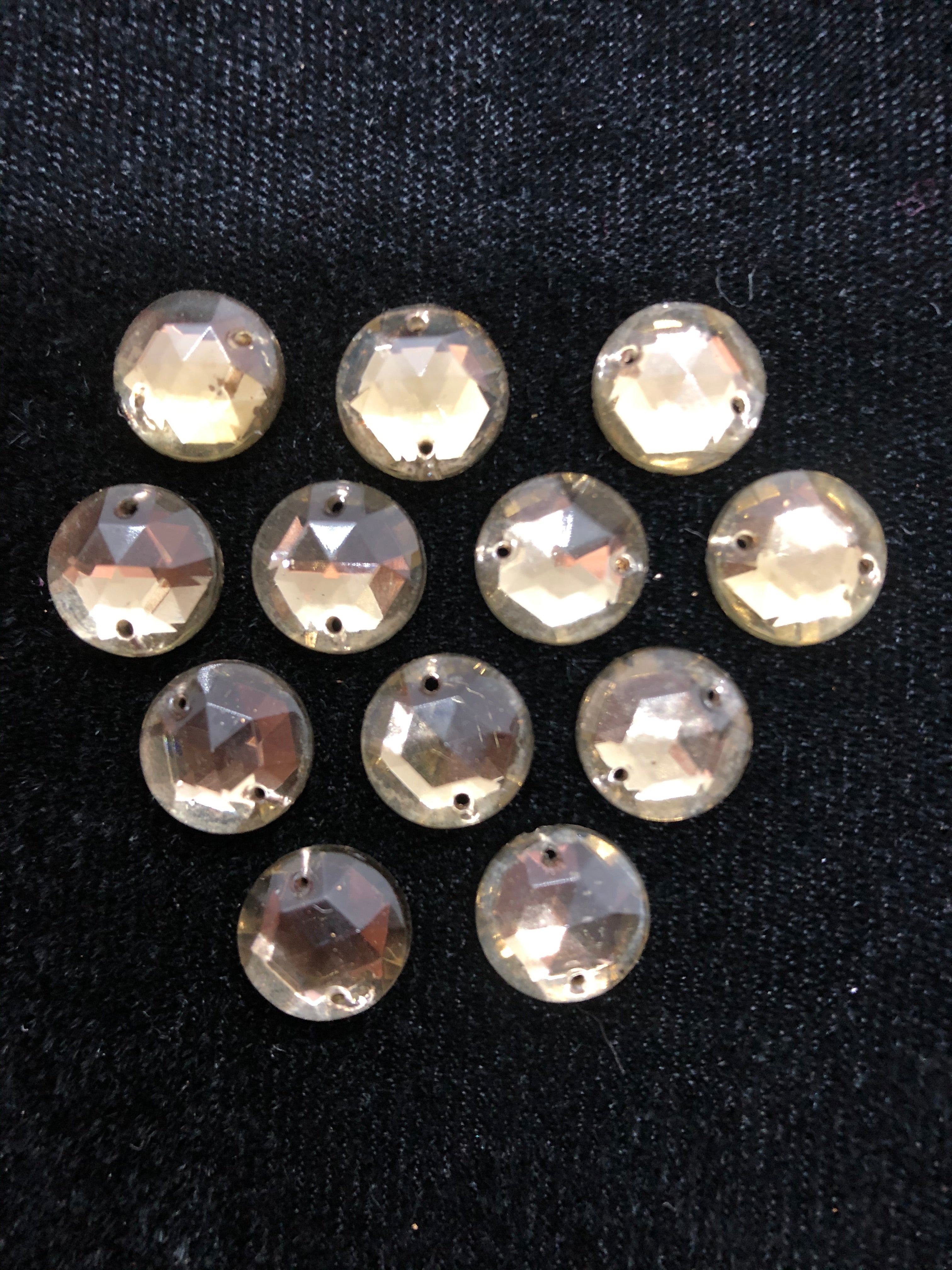 11mm Czech Black Diamond Rhinestones - 12 Pack Sew On Flatback Gems for DIY Clothing, Jewelry, and Craft Projects
