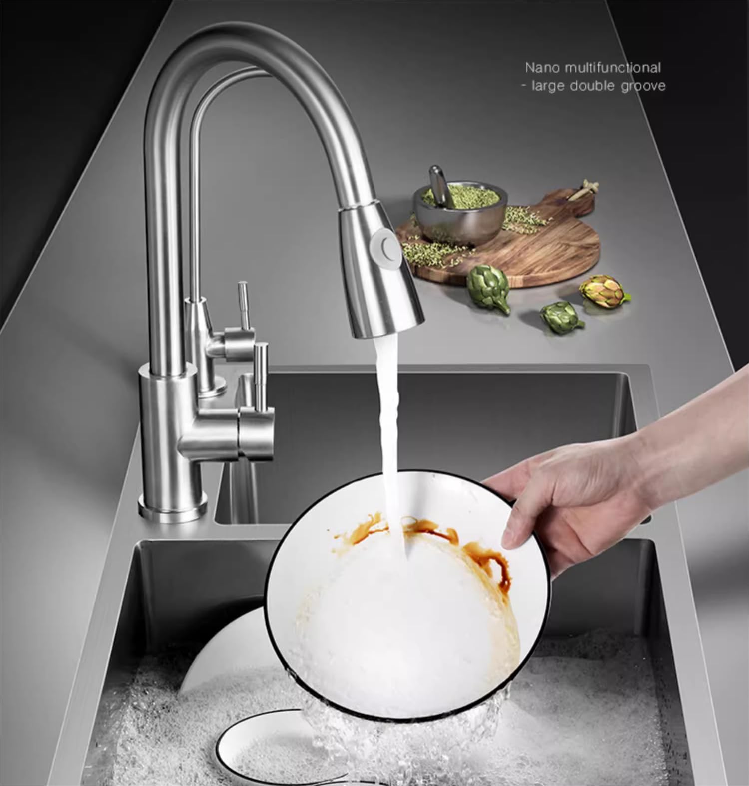 30 Inch Double Bowl Drop-in/Topmount Stainless Steel Kitchen Sink with Nano Coating & Accessories (Silver) - Perfect for Modern Kitchens, Restaurant Prep, and Heavy-Duty Home Use
