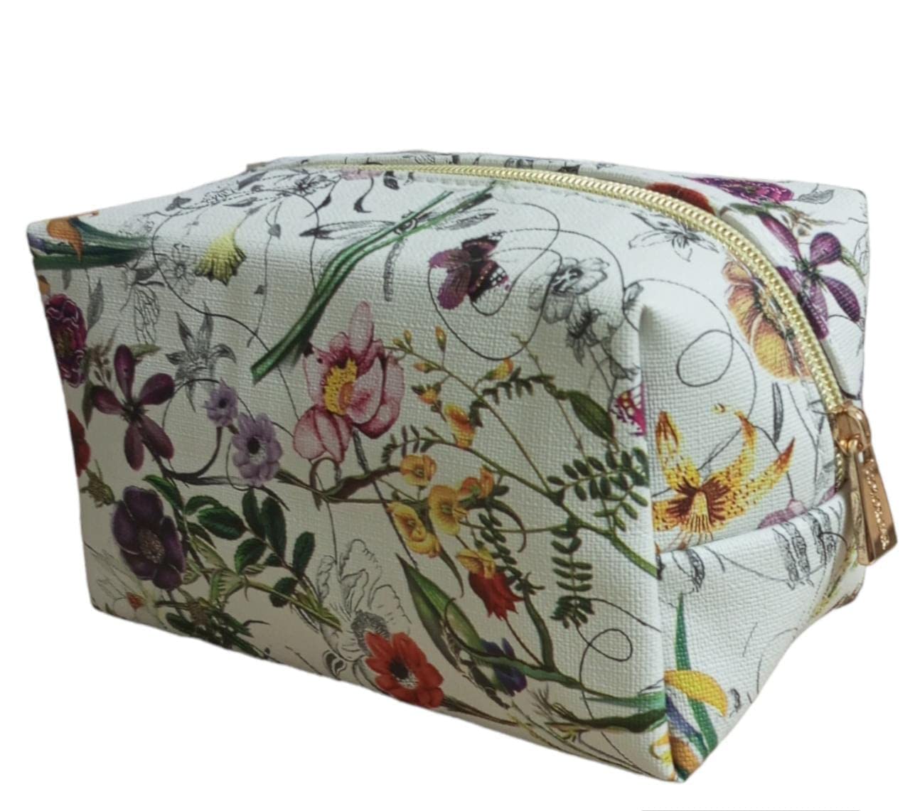 Bridester Large Makeup Bag with Zipper - Waterproof Travel Cosmetic Organizer for Women & Girls - Spacious Toiletry Pouch (White Floral Design) - Perfect for Travel, Gym, Beach & Daily Makeup Storage