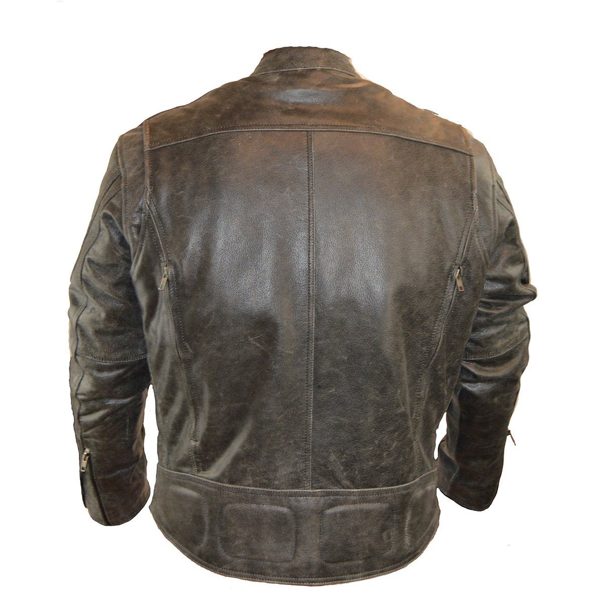 High Mileage Men's Distressed Gray Padded & Vented Leather Scooter Jacket - Motorcycle Riding, Casual Wear, Urban Fashion