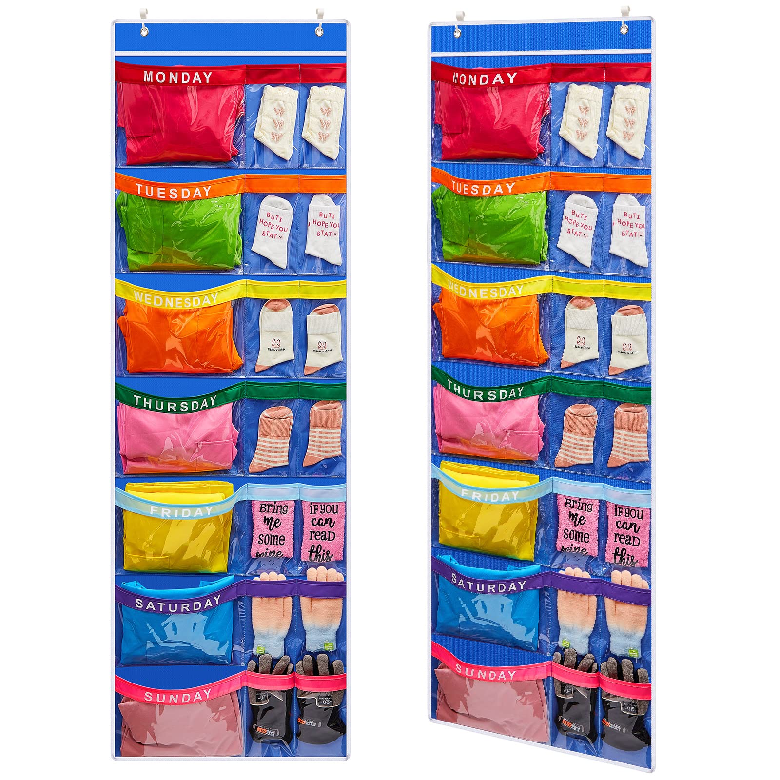 Oudain 2-Pack Weekly Kids Clothes Organizer - Monday to Friday Hanging Closet Storage for School Outfits & Children's Wardrobe (Blue) | Perfect for Busy Parents to Plan Weekly Outfits & Save Morning Time
