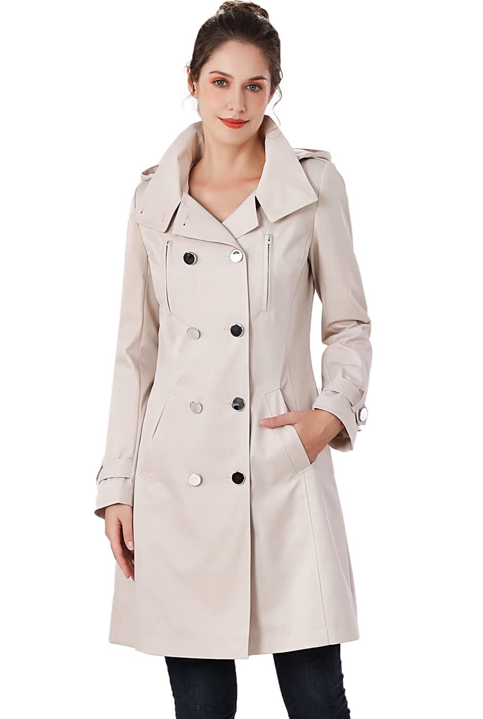 BGSD Women's Amari Waterproof Hooded Trench Coat - Windproof Raincoat for All Seasons, Regular & Plus Sizes (XS-5XL) | Perfect for Commuting, Travel & Outdoor Activities