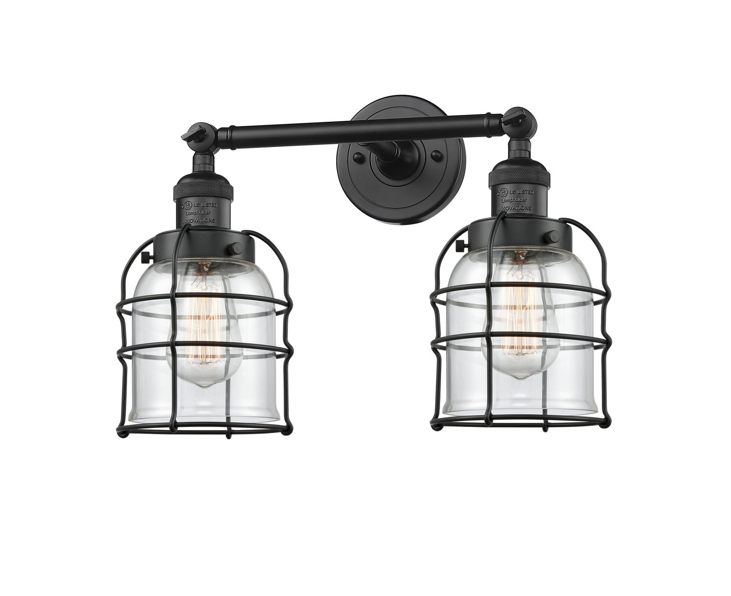Innovations 208L-BK-G52-CE 2-Light Vertical Bathroom Vanity Light Fixture in Matte Black - Perfect for Modern Bathroom & Powder Room Lighting