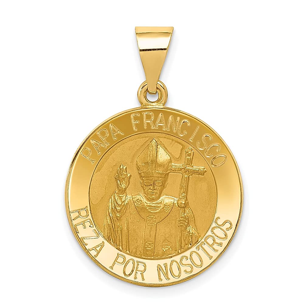 14K Yellow Gold Pope Francis Medal Pendant Necklace - Religious Catholic Jewelry for Women - Perfect Gift for Baptism, First Communion & Faith-Based Occasions