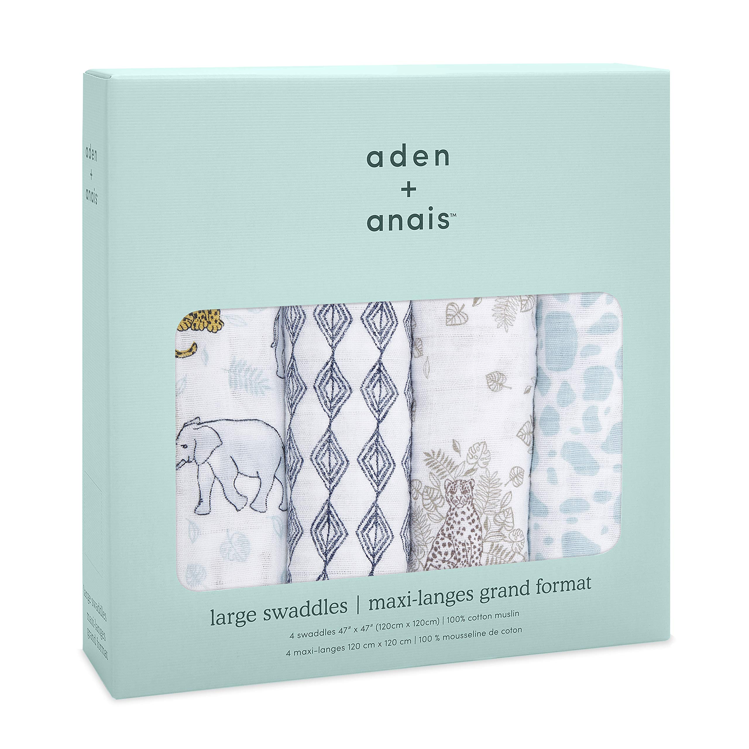 aden + anais Premium Muslin Swaddle Blankets for Babies - Soft & Breathable 4-Pack Jungle Toile Design - Perfect for Newborn Swaddling, Infant Sleep & Baby Shower Gifts - Ideal for Nursery, Travel & Photo Shoots