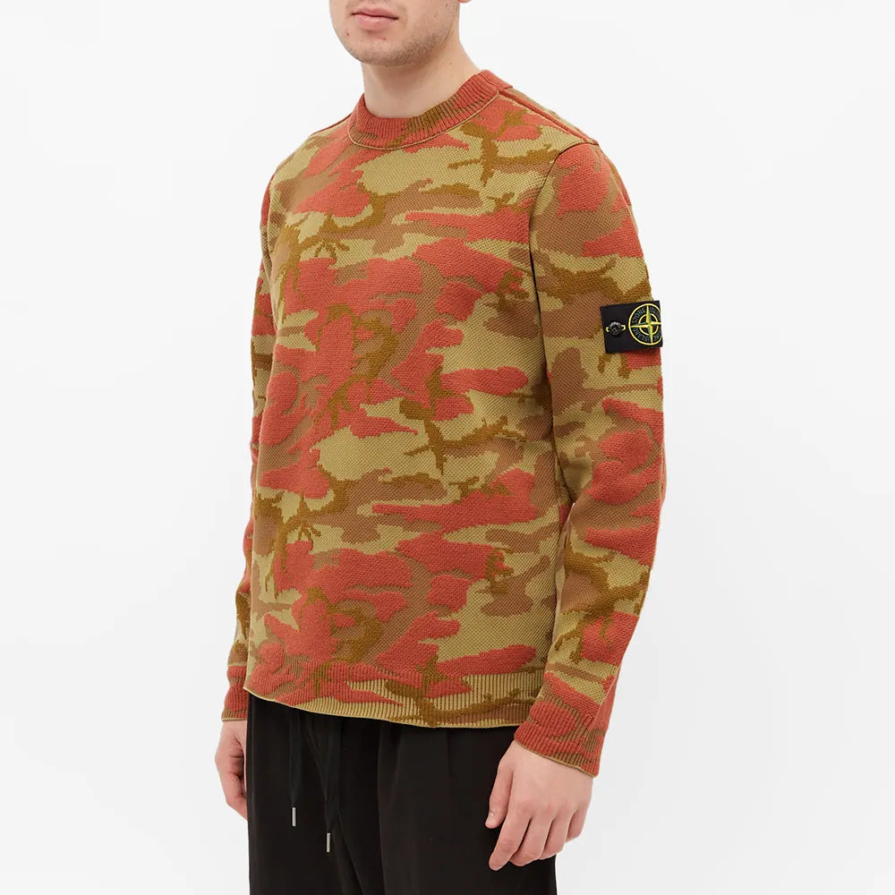 Stone Island Jacquard Camouflage Knit Sweater - Men's Luxury Camo Pattern Pullover for Casual Wear & Outdoor Activities