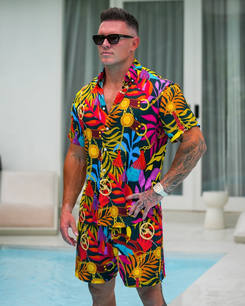 Premium Luxe Wild Jungle Print Resort Shorts - Stylish & Comfortable for Beach Vacations, Pool Parties & Summer Getaways