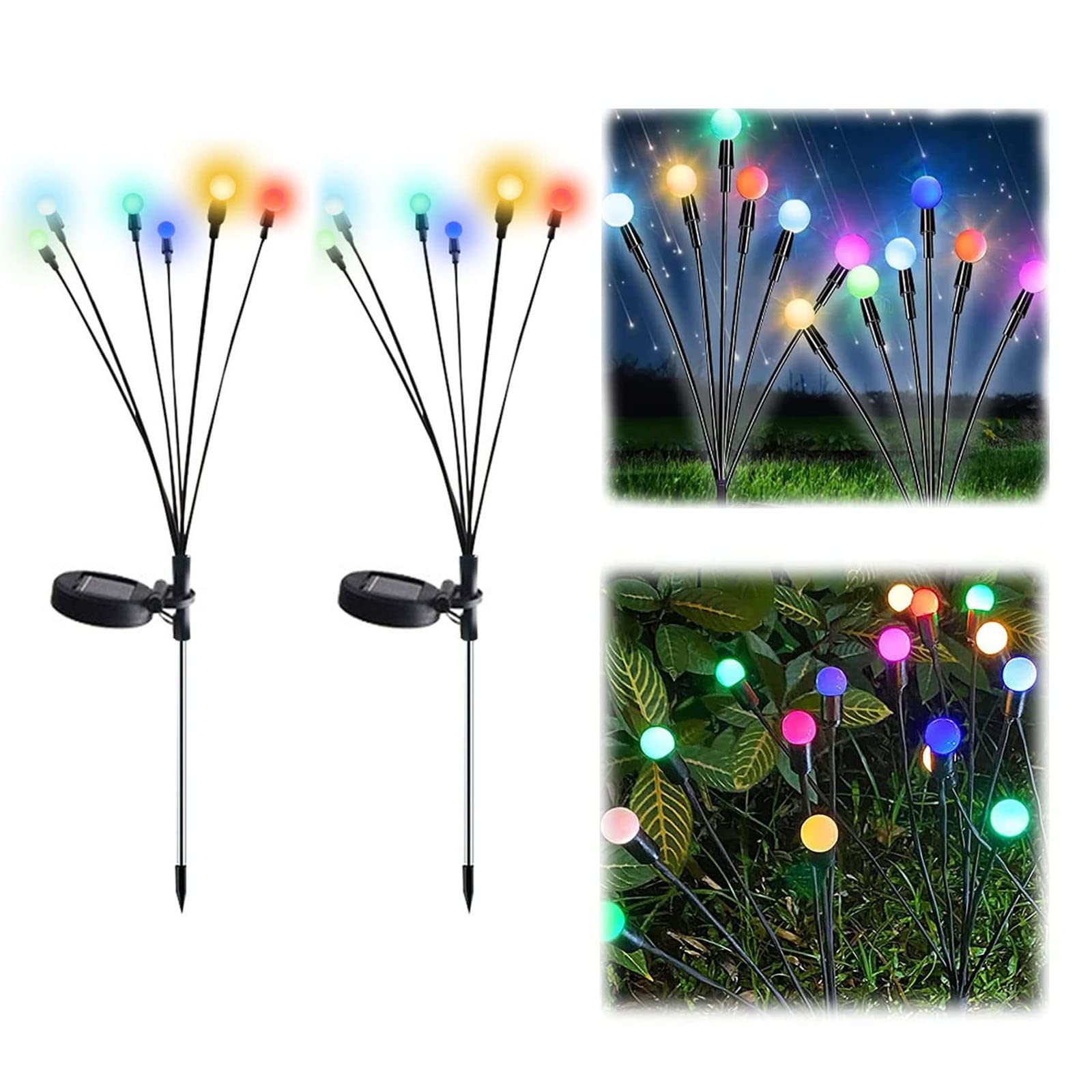 2 Pack Solar Firefly Lights Outdoor Waterproof - Solar Powered Starburst Swaying Garden Lights with Wind Blowing Effect - Weatherproof Decorative String Lights for Patio, Yard, Garden, and Pathway Lighting
