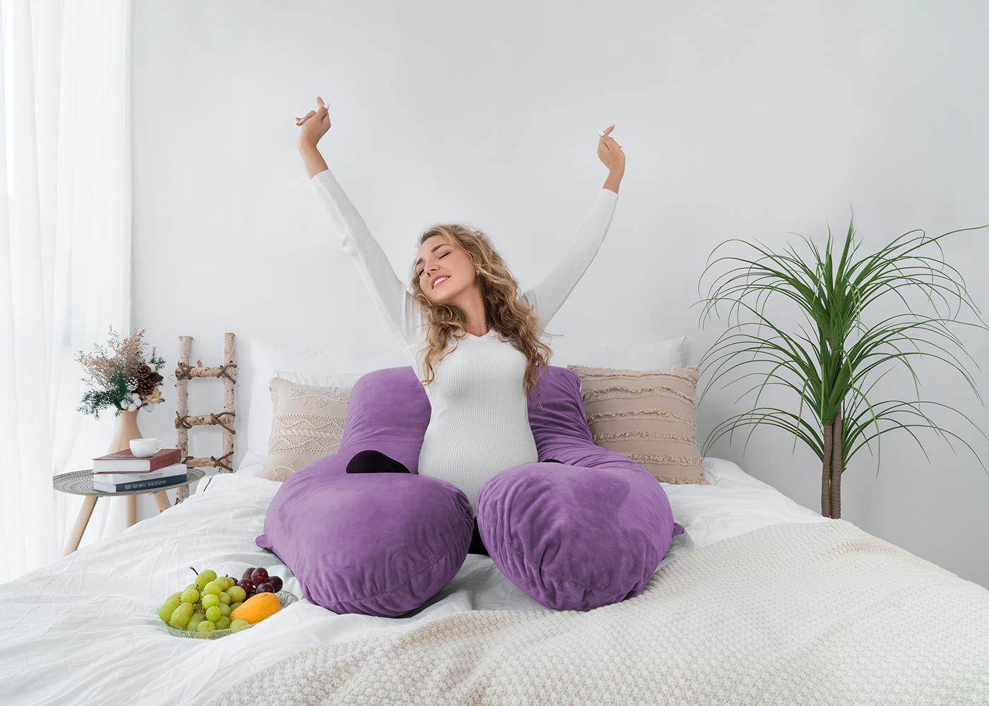 AngQi Pregnancy Body Pillow with Velvet Cover - U Shaped Maternity Pillow for Side Sleepers, Back & Hip Pain Relief - Dark Purple - Perfect for Pregnancy Comfort & Postpartum Support